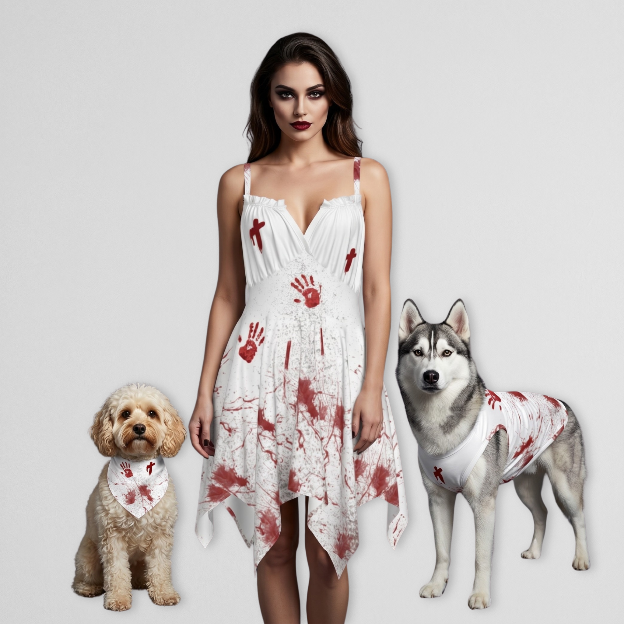 Bloody handprint Dress, Pet Bandana and Tank