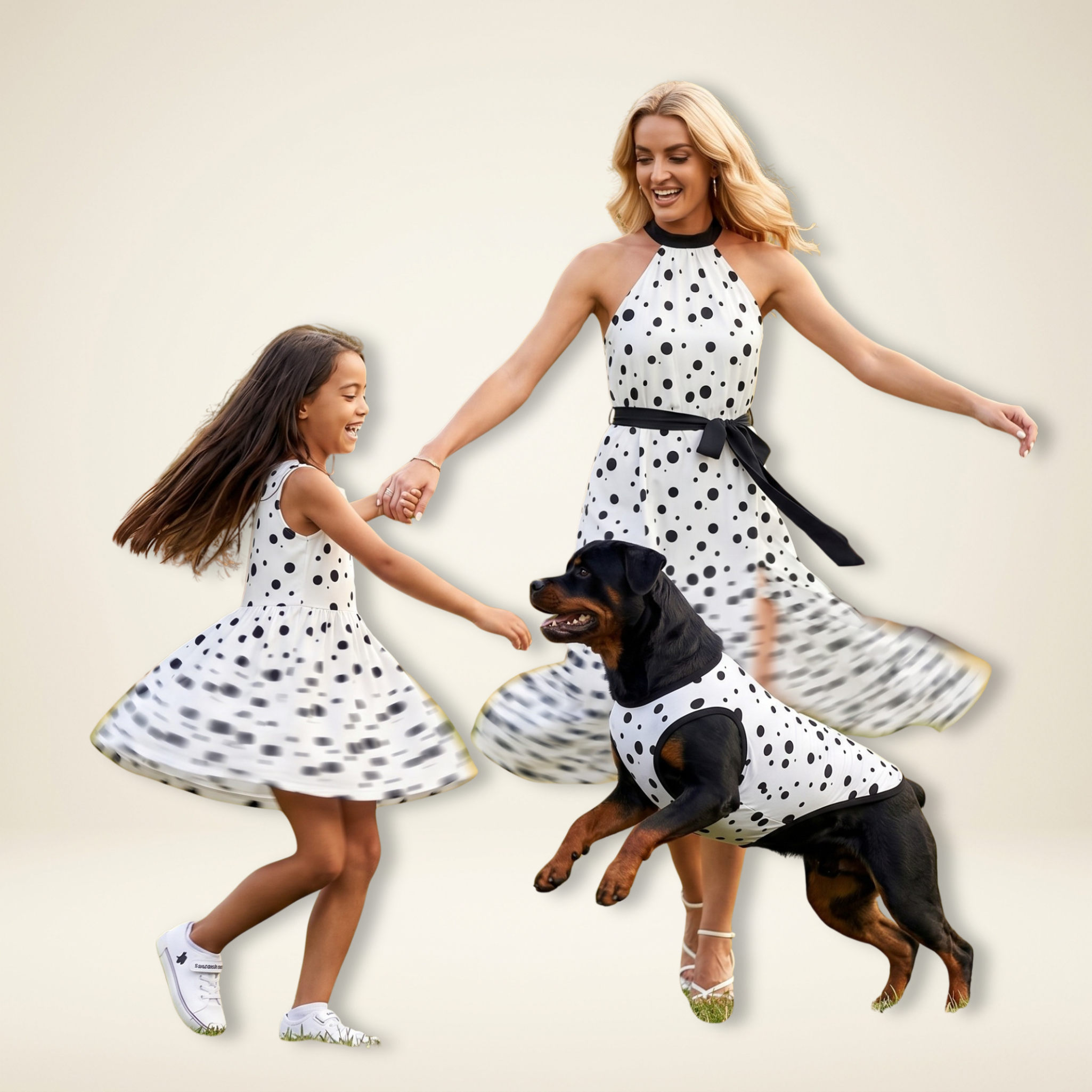 Polka Dot Women's & Kid's Dresses with Dog Tank