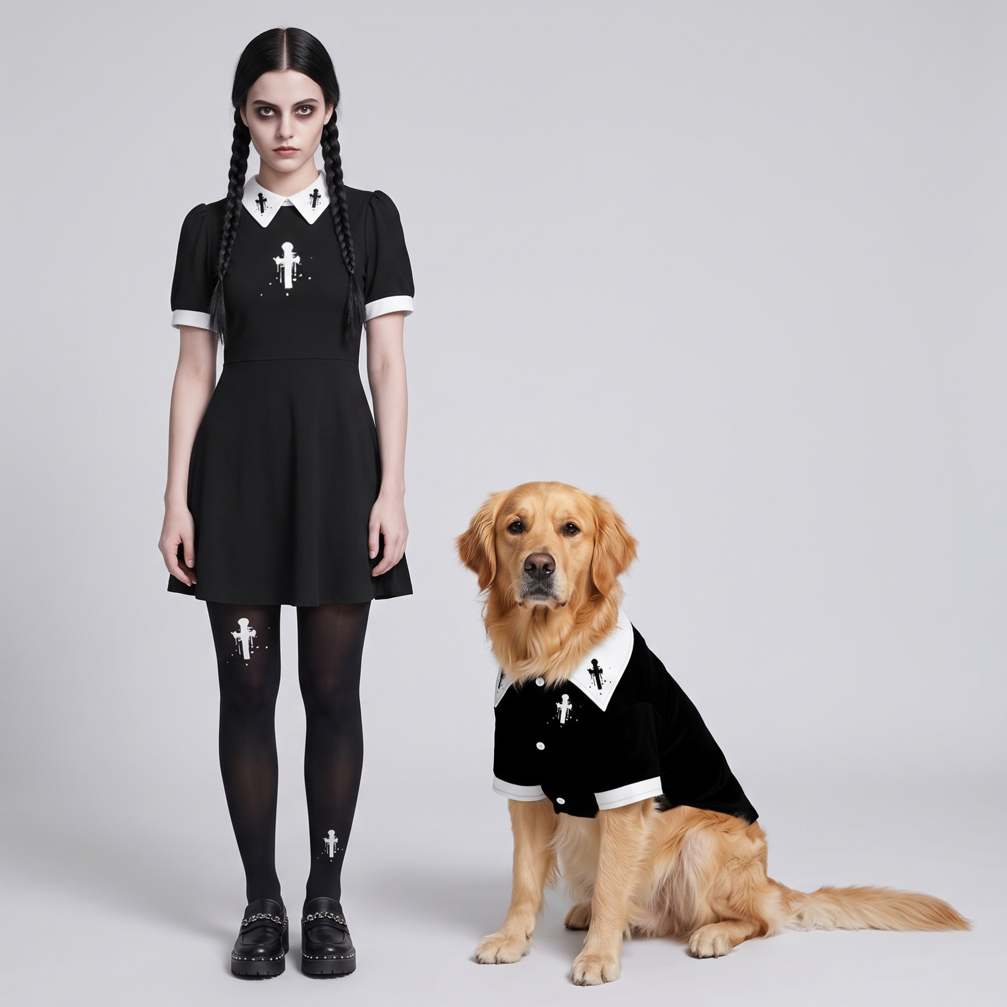 Women's Collar Dress and Pet Shirt
