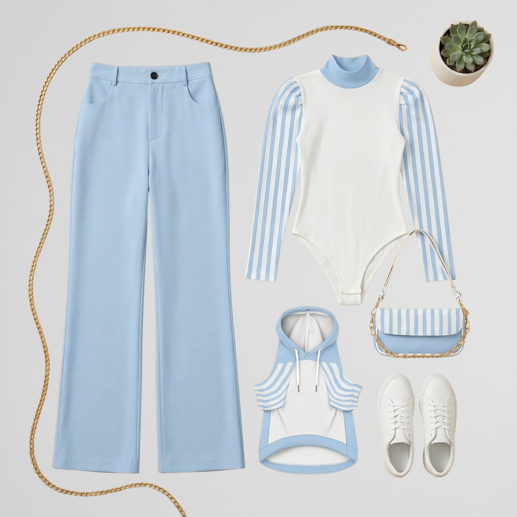 Blue Striped Bodysuit & Pet Hoodie