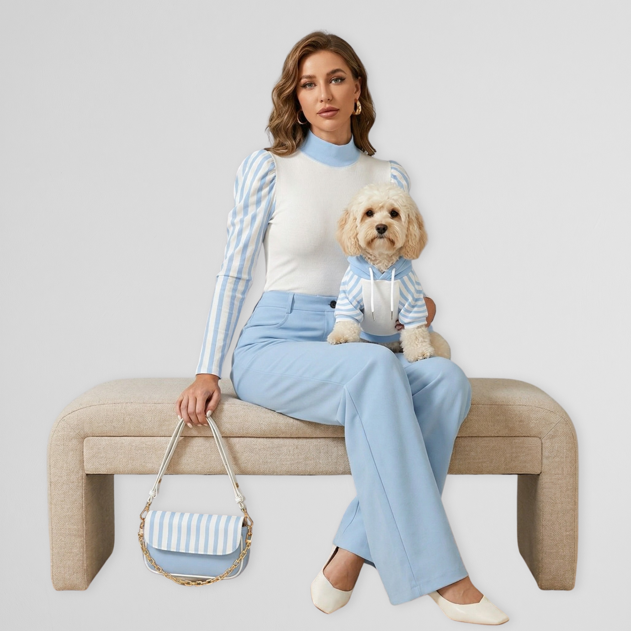 Blue Striped Bodysuit & Pet Hoodie