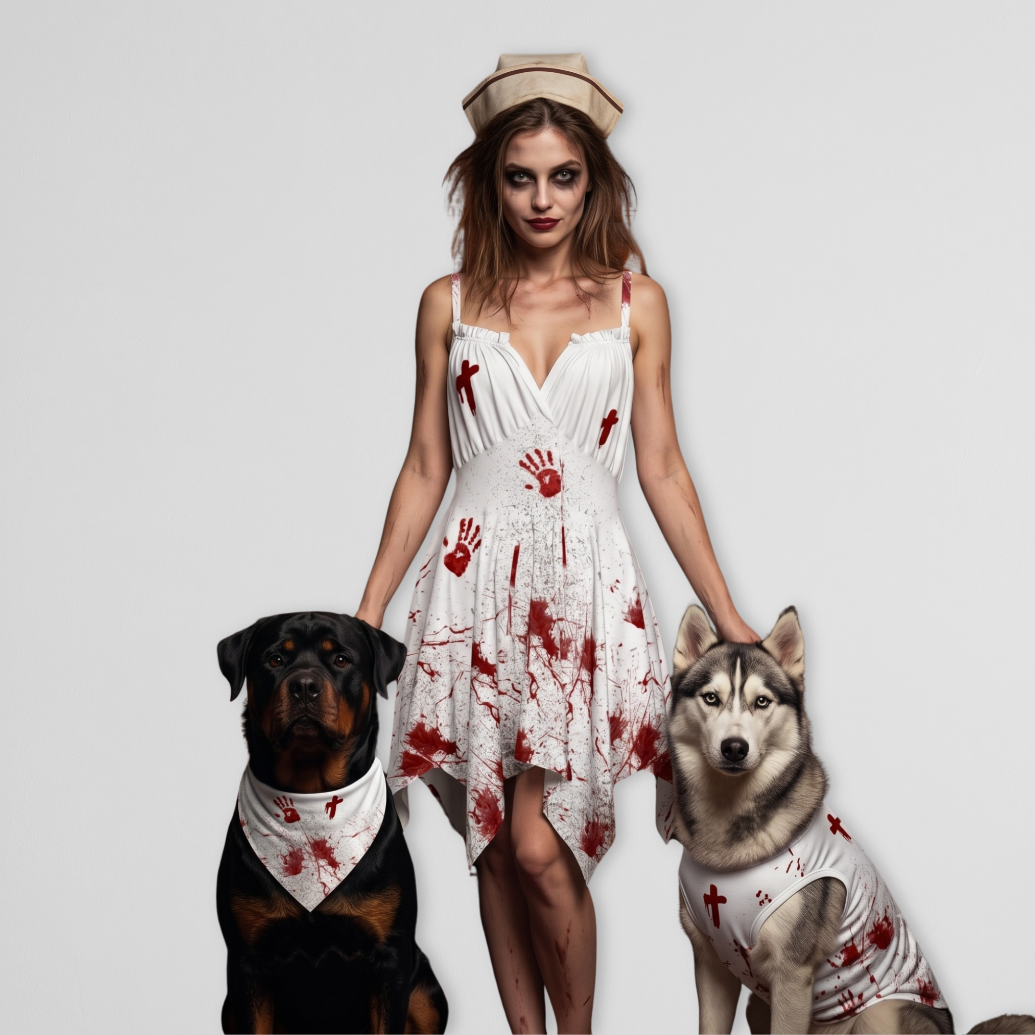 Bloody handprint Dress, Pet Bandana and Tank