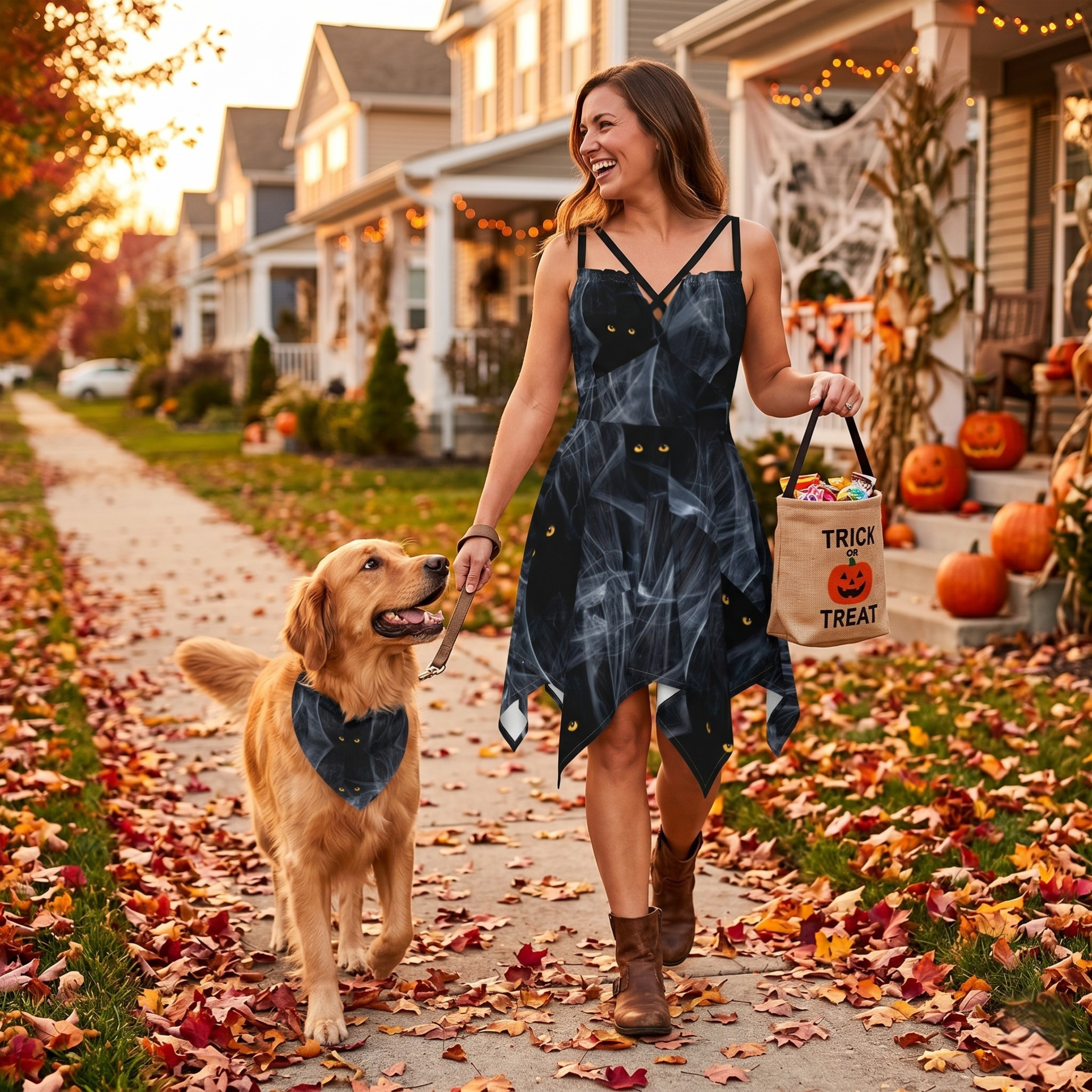 Cat eye Women's Dress, Pet Bandana and Tank