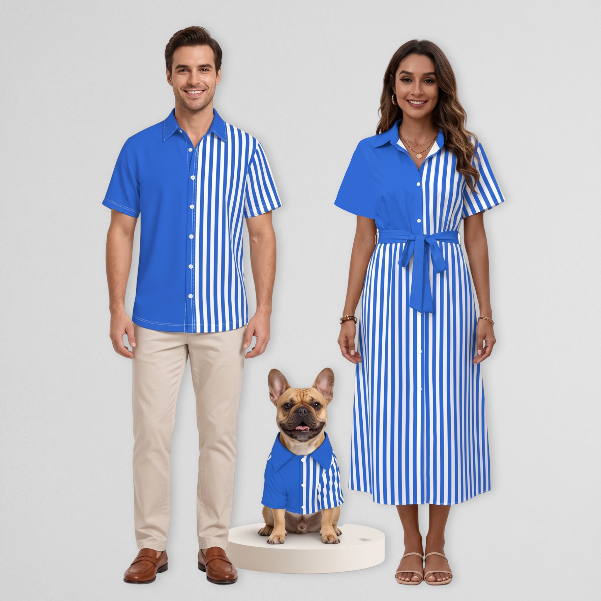 Blue Striped Set & Pet Shirt