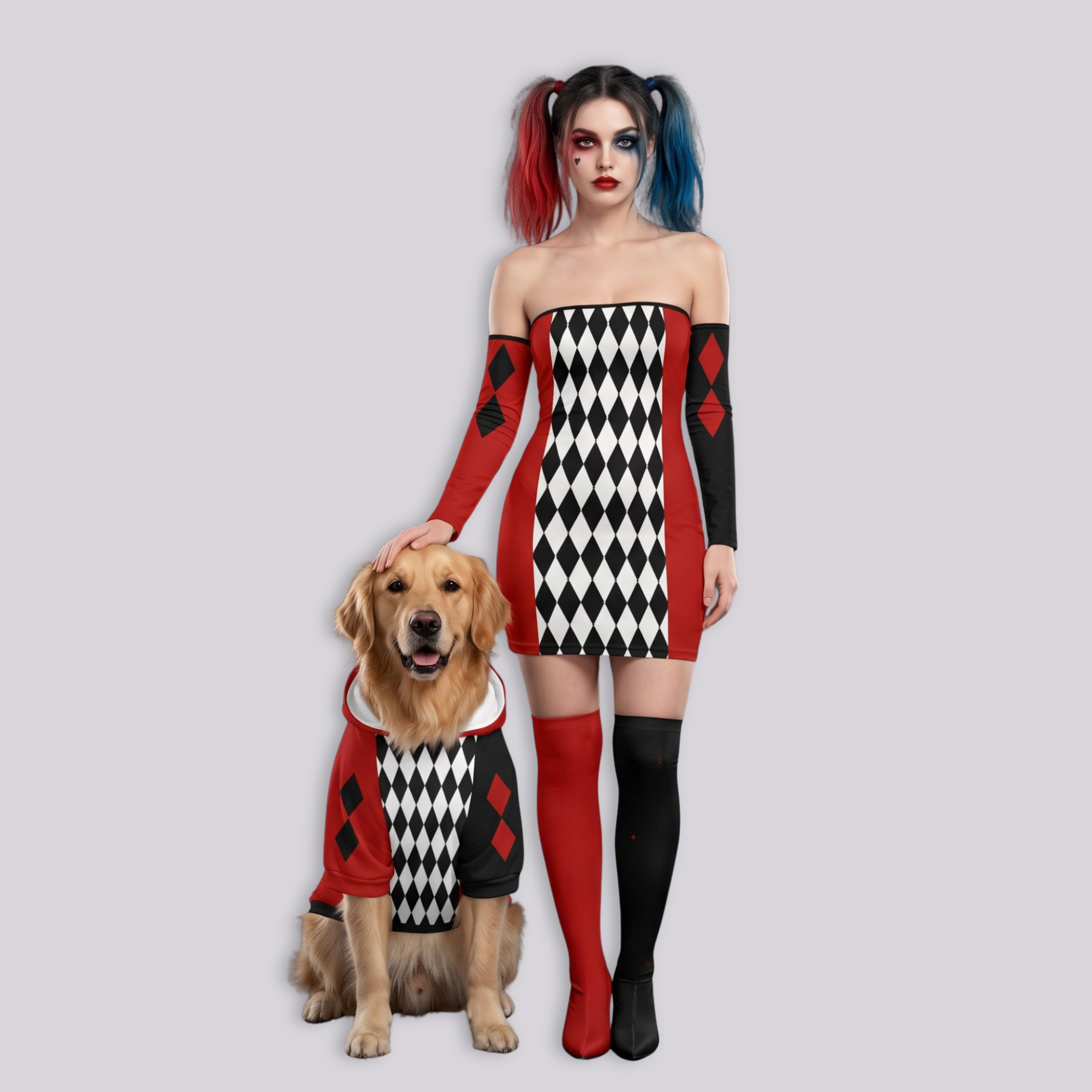 Harlequin Jester Dress & Pet Hoodie