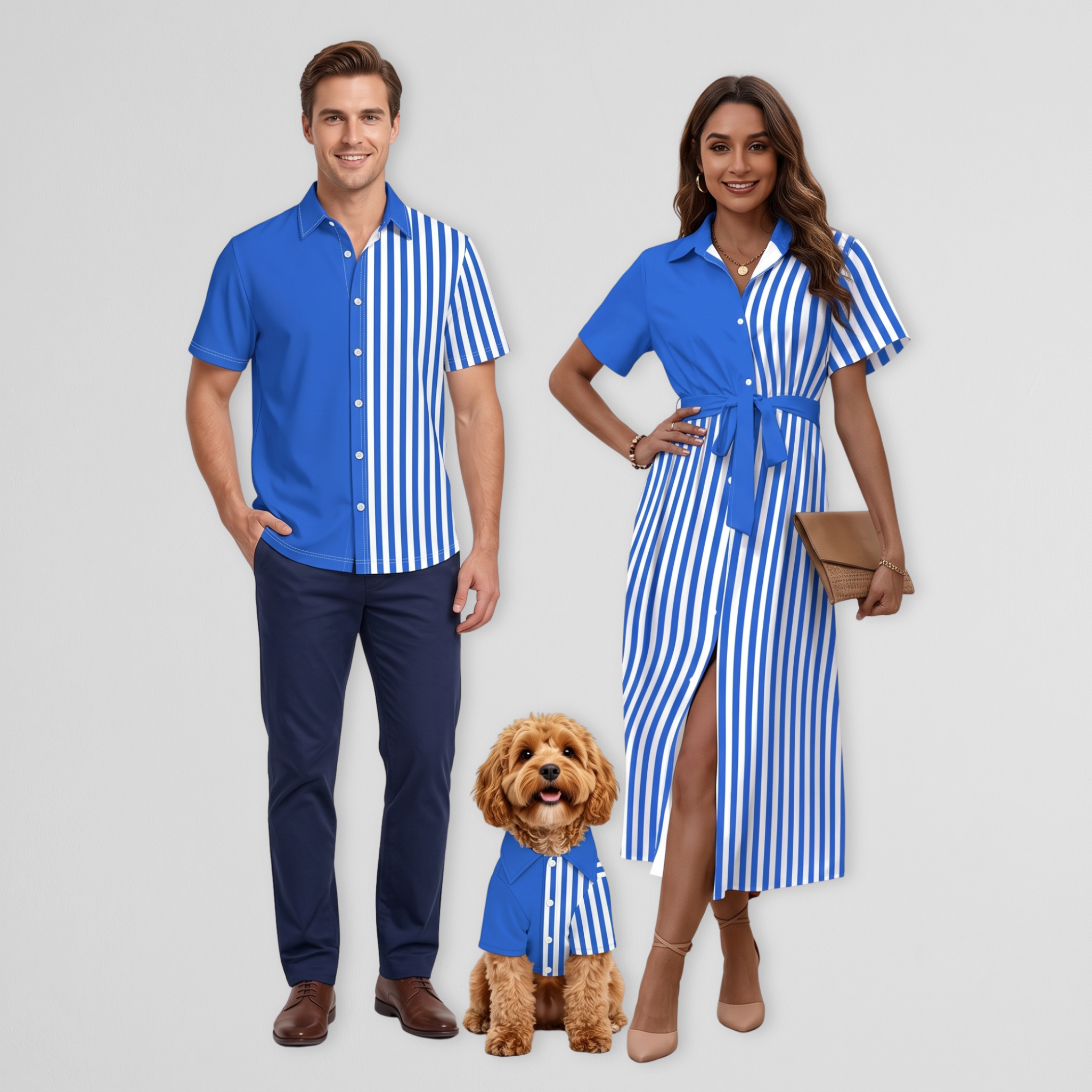 Blue Striped Set & Pet Shirt