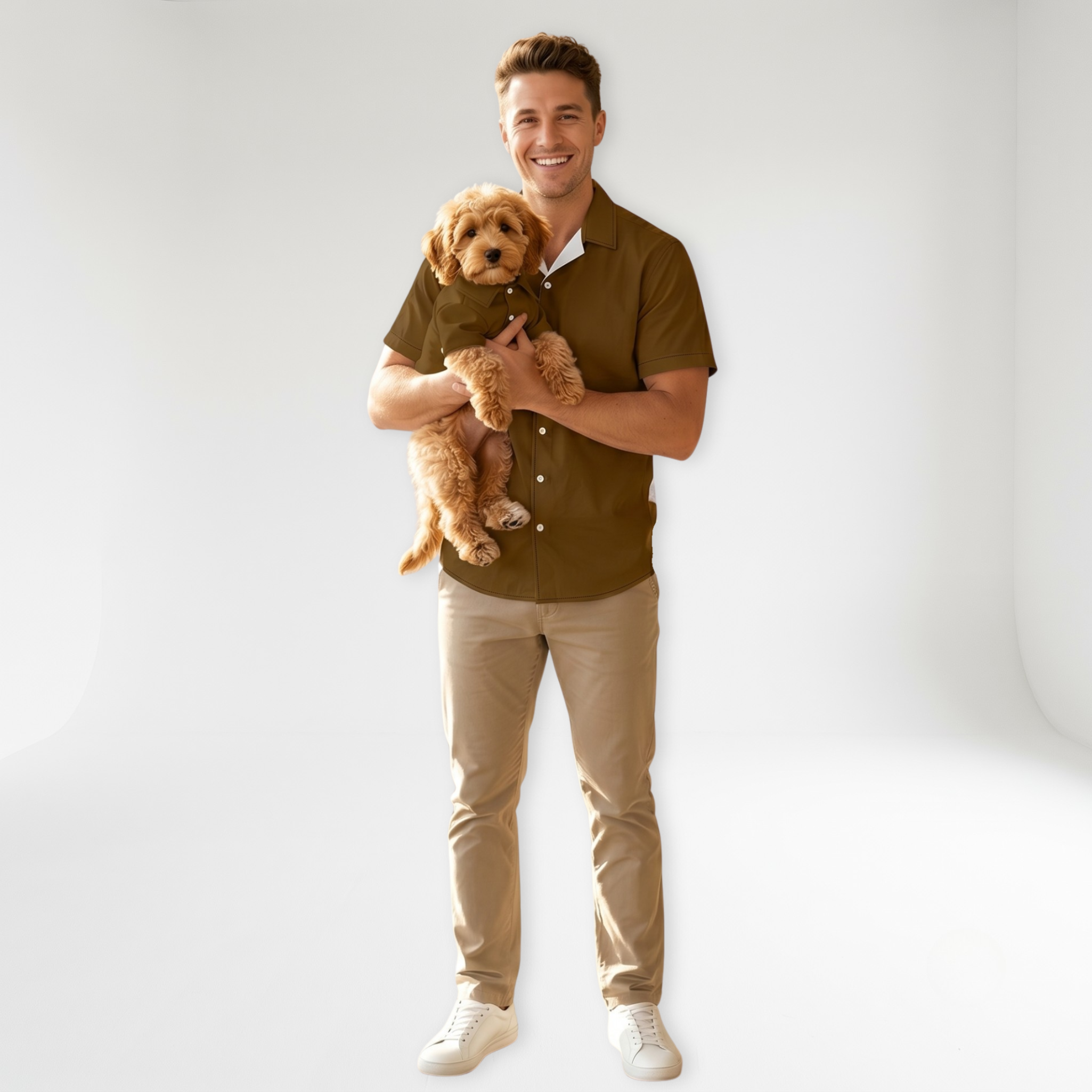 Men and Pet Brown Shirts