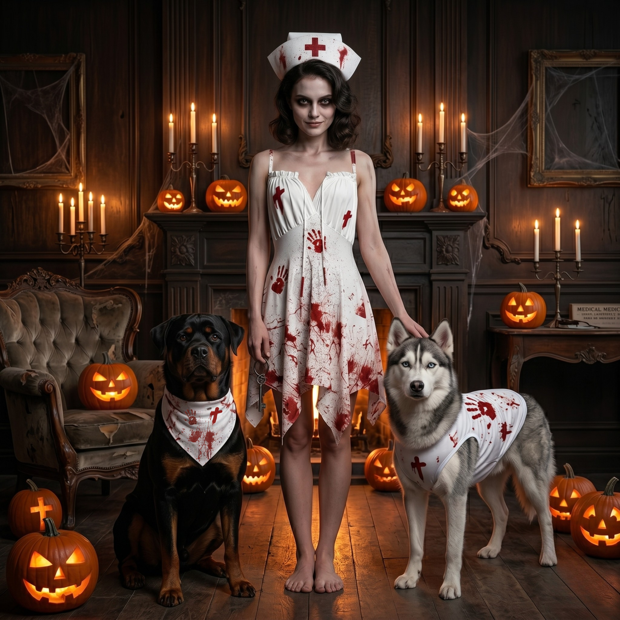 Bloody handprint Dress, Pet Bandana and Tank