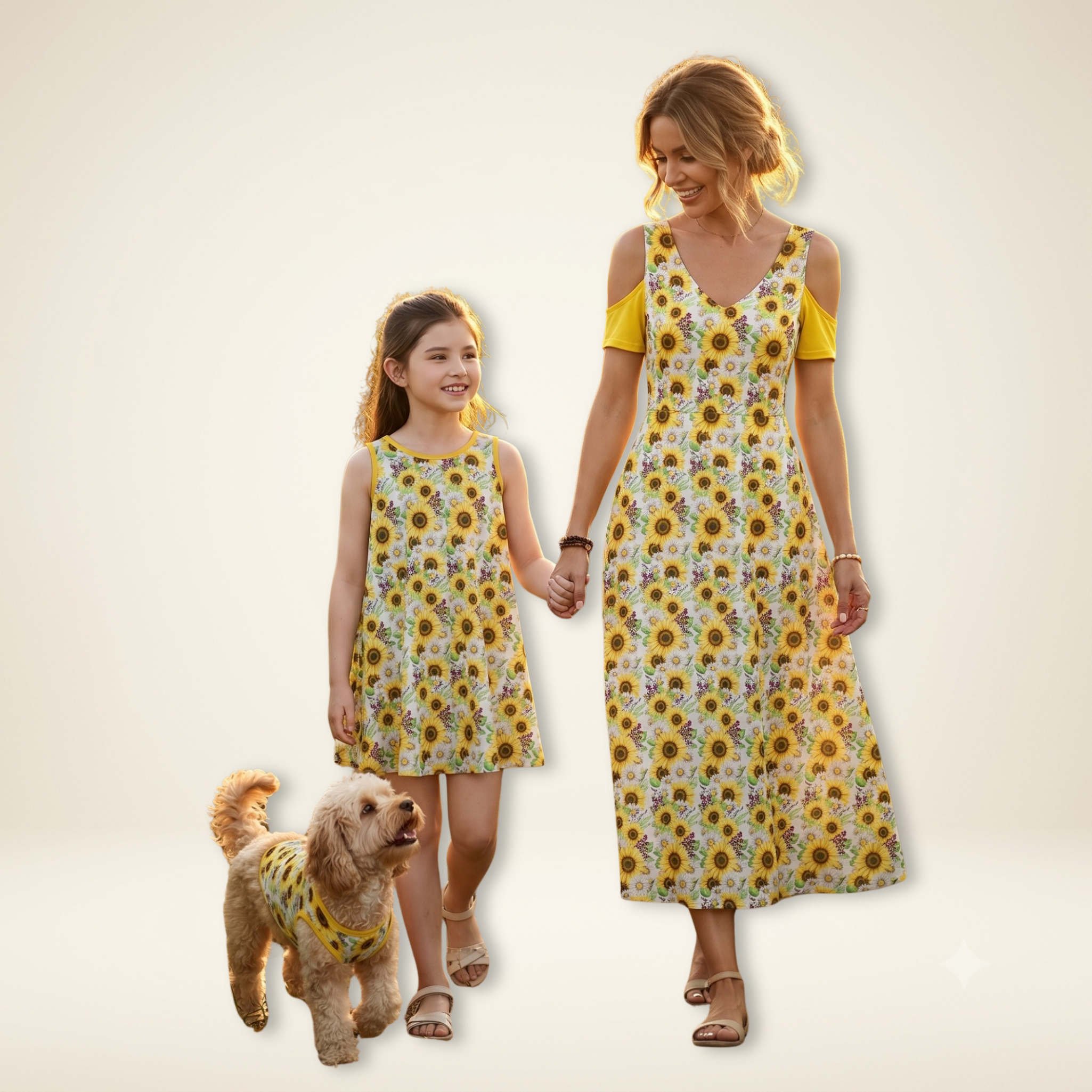 Sunflower Women's & Kid's Dresses with Dog Tank