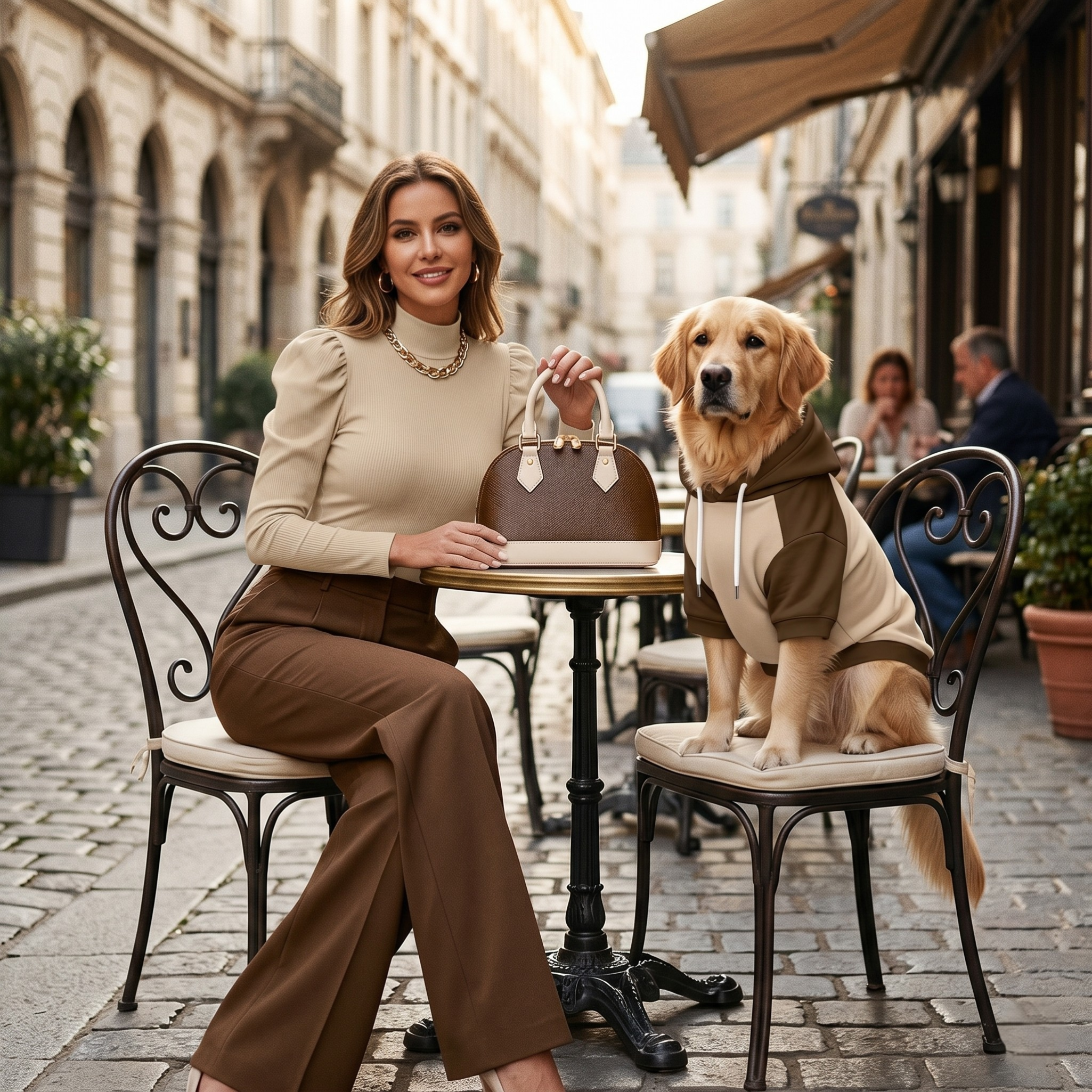 Beige & Brown Bodysuite and Pet Hoodie