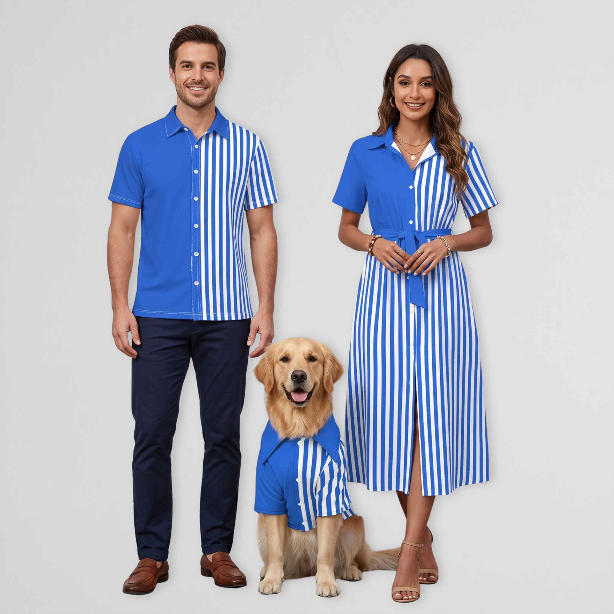 Blue Striped Set & Pet Shirt