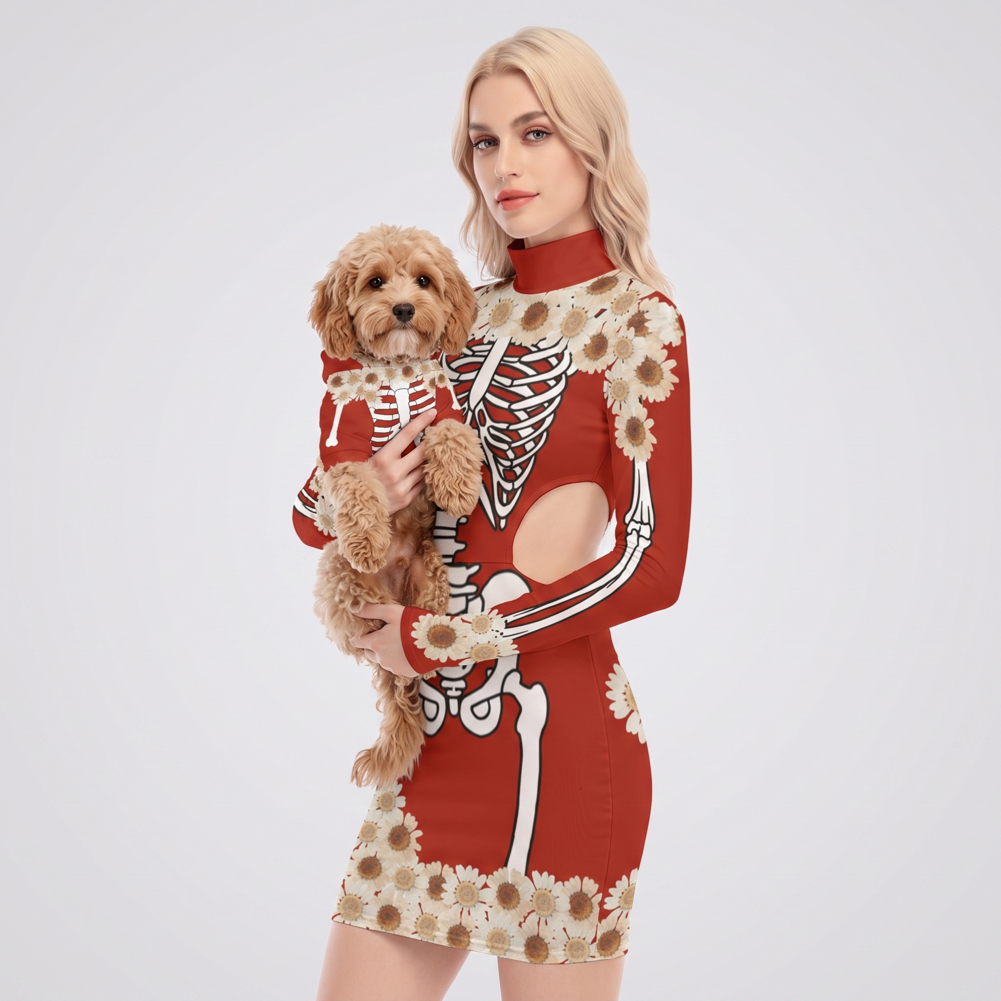 Red Skeleton Dress & Pet Hoodie