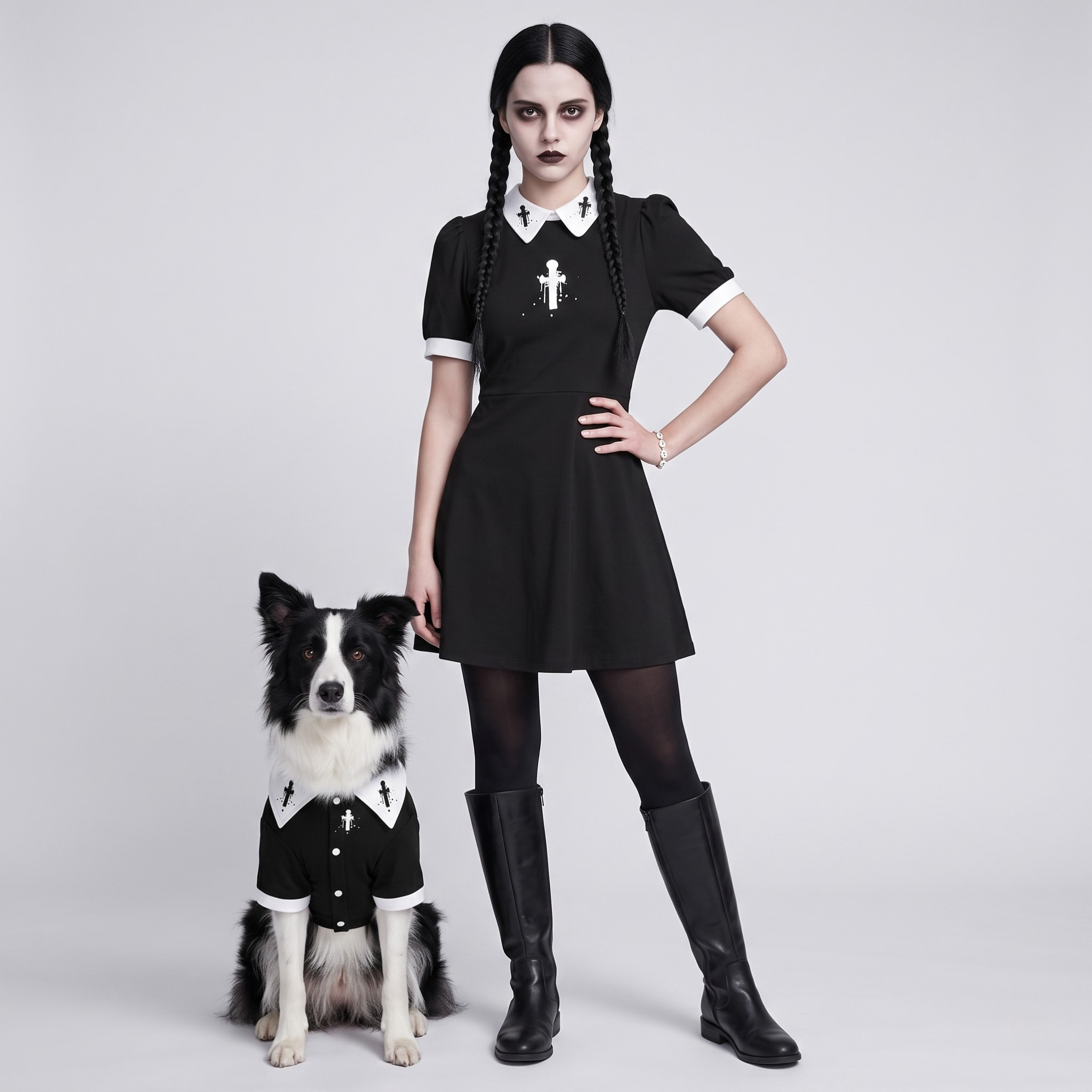 Women's Collar Dress and Pet Shirt