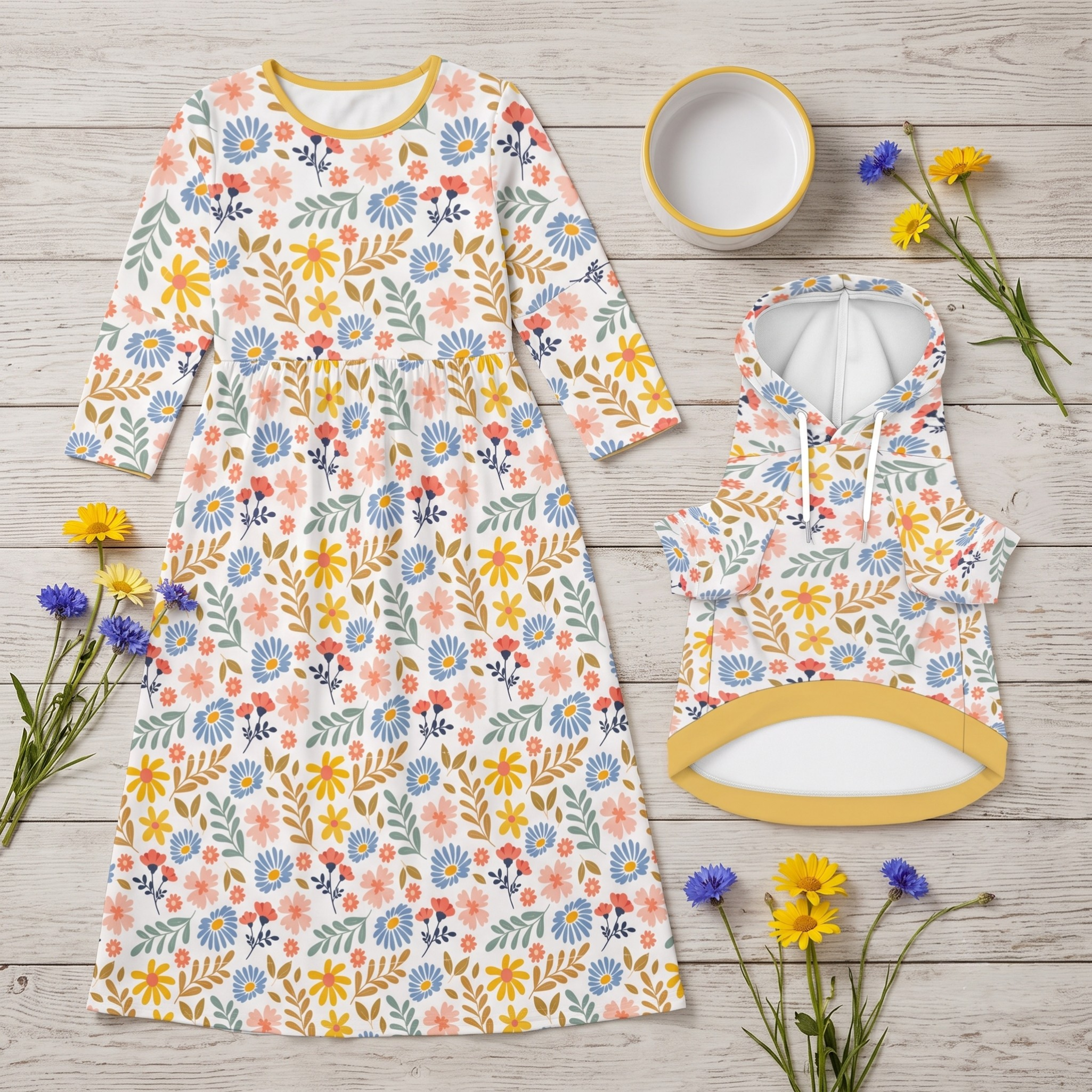 Boho Floral Dress & Pet Hoodie