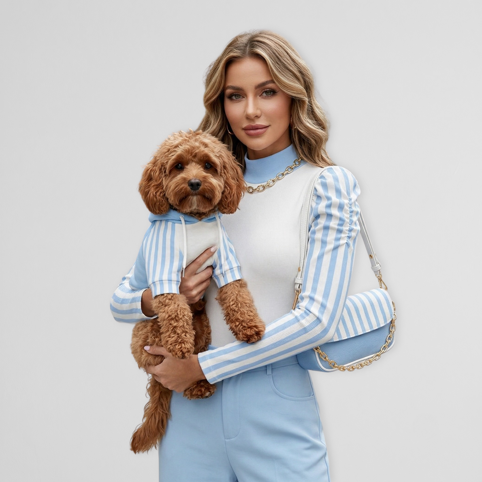 Blue Striped Bodysuit & Pet Hoodie