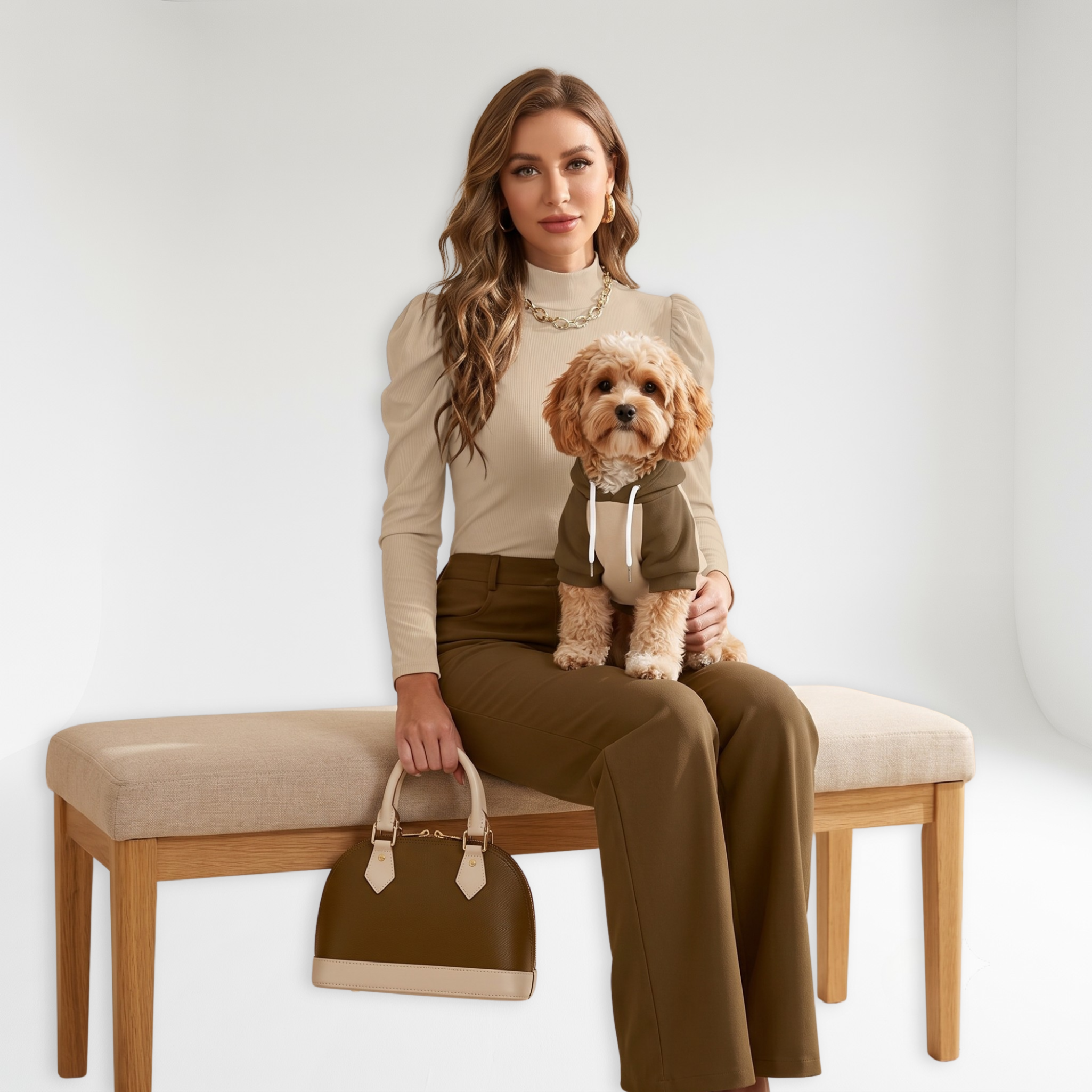 Beige & Brown Bodysuite and Pet Hoodie