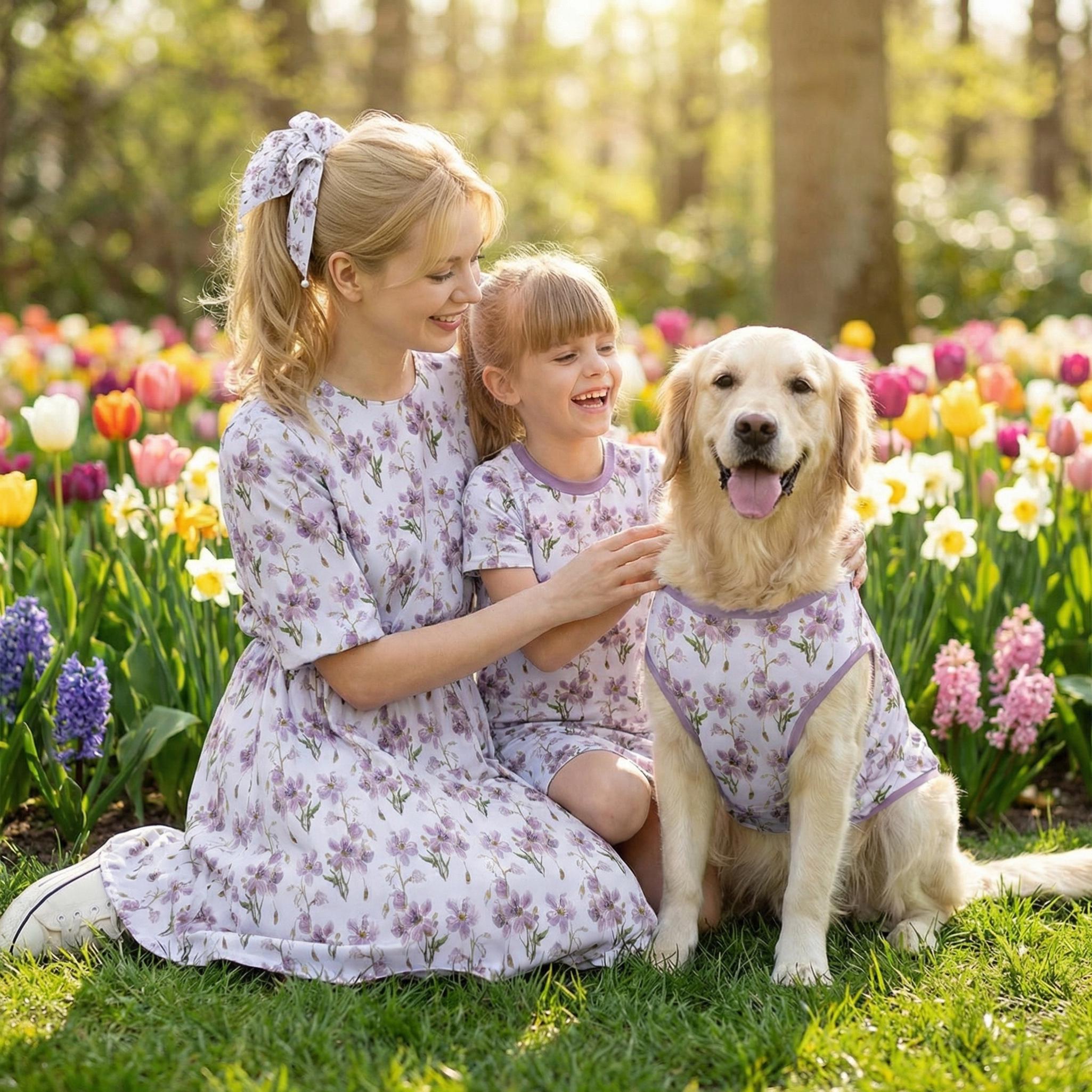 Lavender Women & Kid's Dresses with Dog Tank