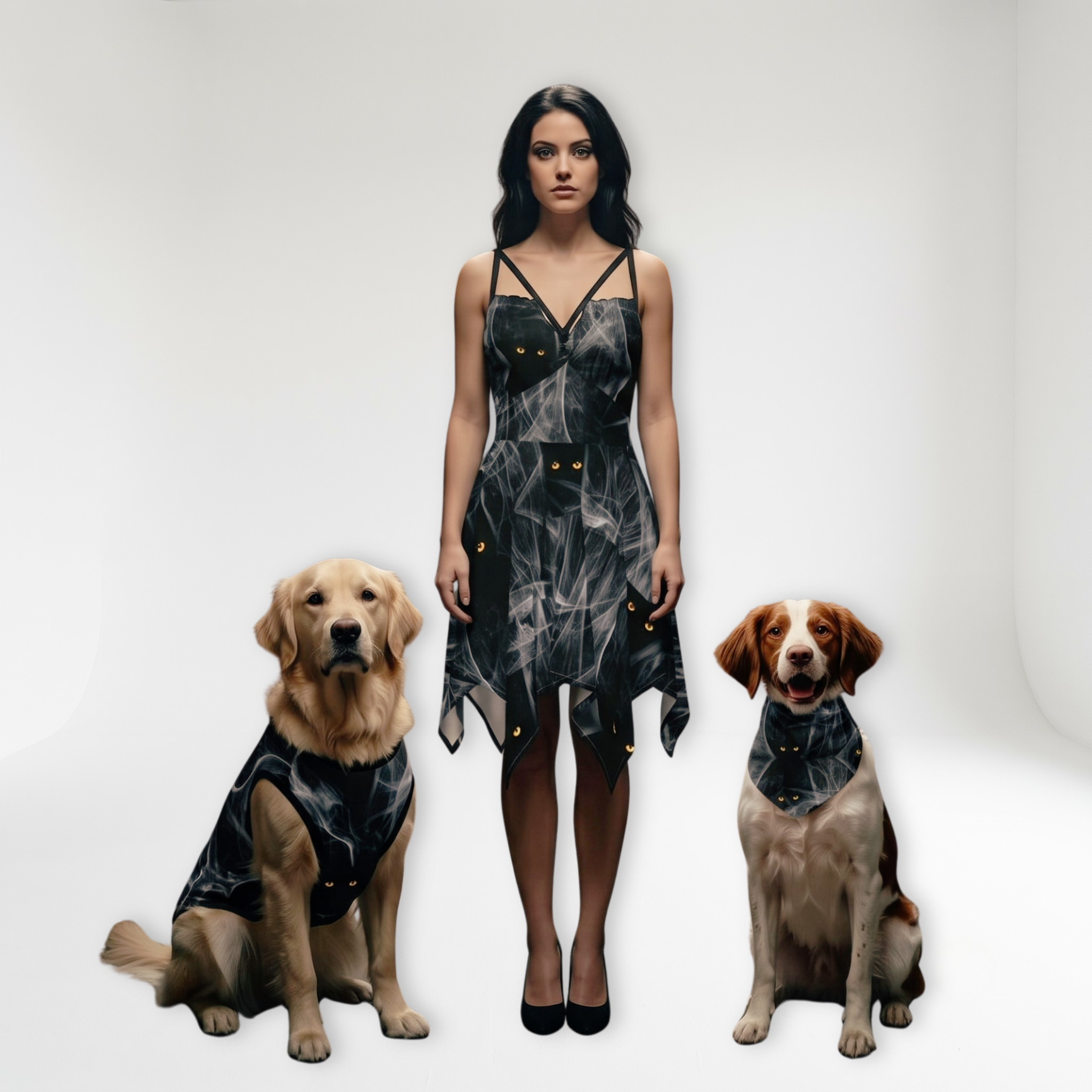 Cat eye Women's Dress, Pet Bandana and Tank