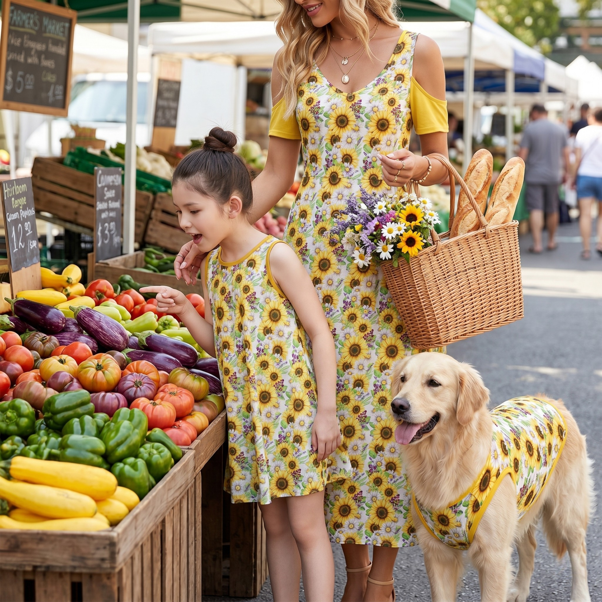 Sunflower Women's & Kid's Dresses with Dog Tank