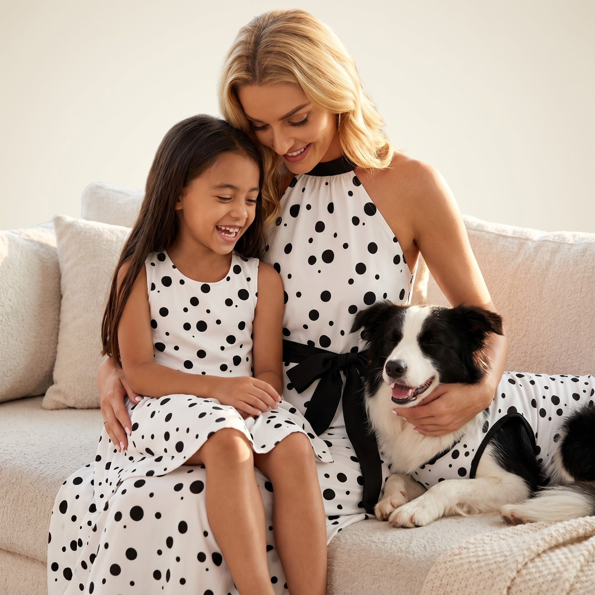 Polka Dot Women's & Kid's Dresses with Dog Tank