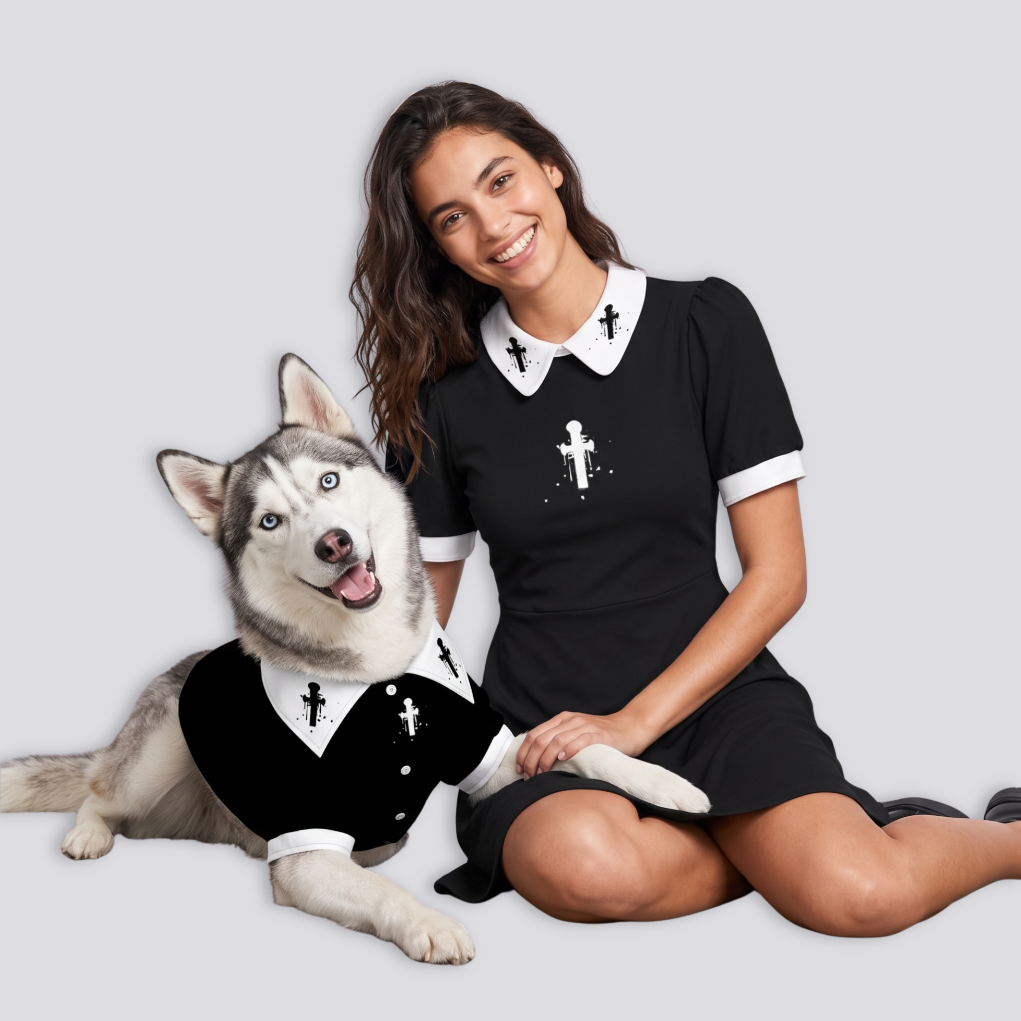Women's Collar Dress and Pet Shirt