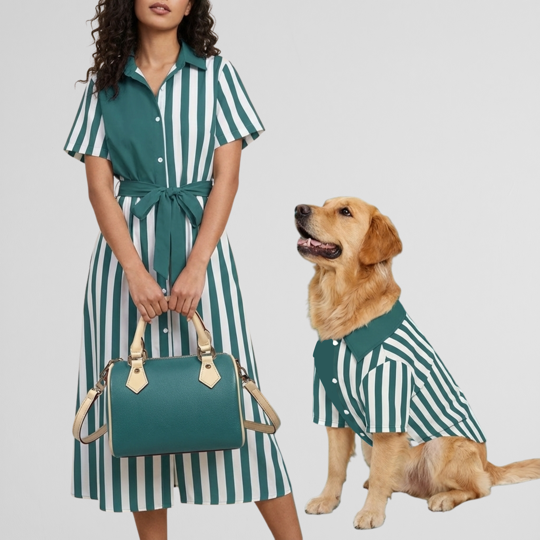 Teal Striped Dress & Pet Shirt