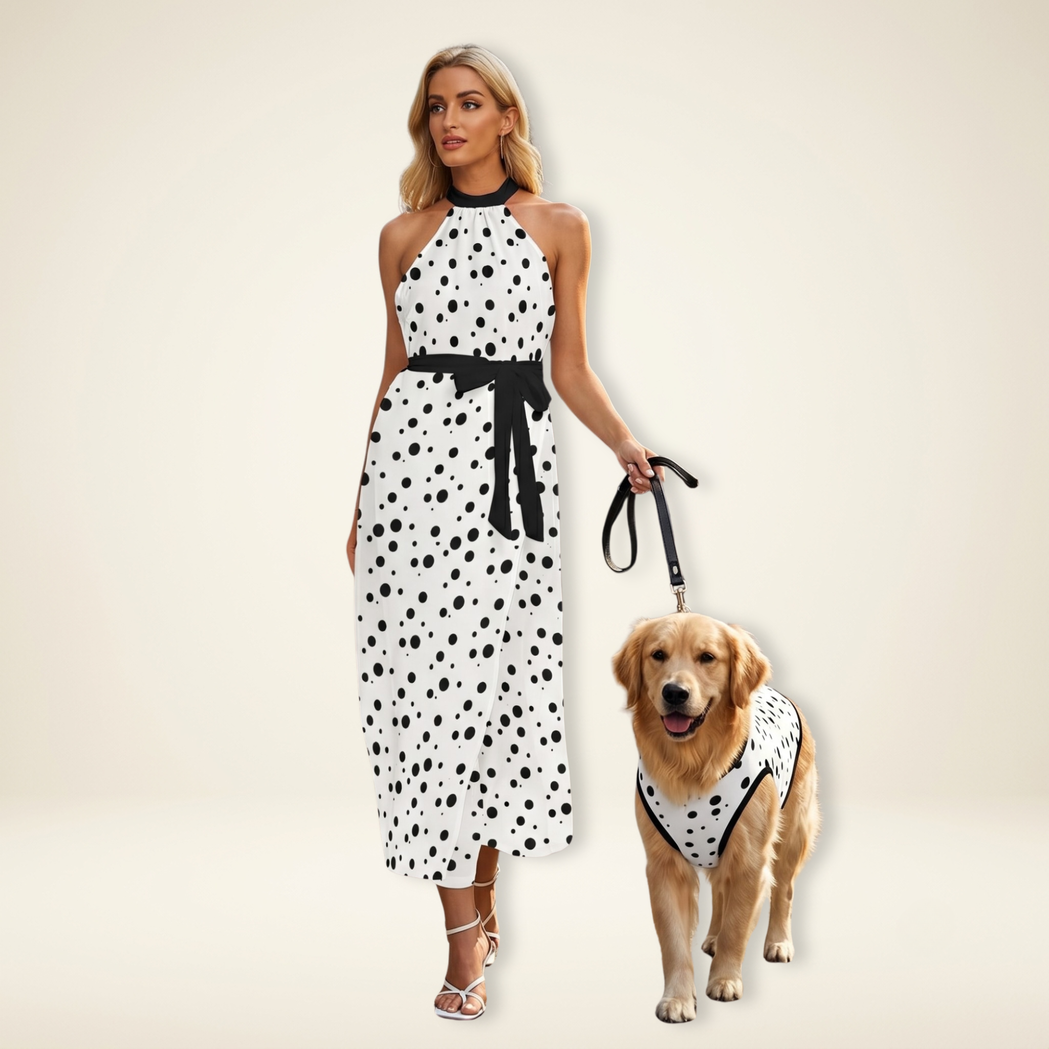 Polka Dot Women's & Kid's Dresses with Dog Tank
