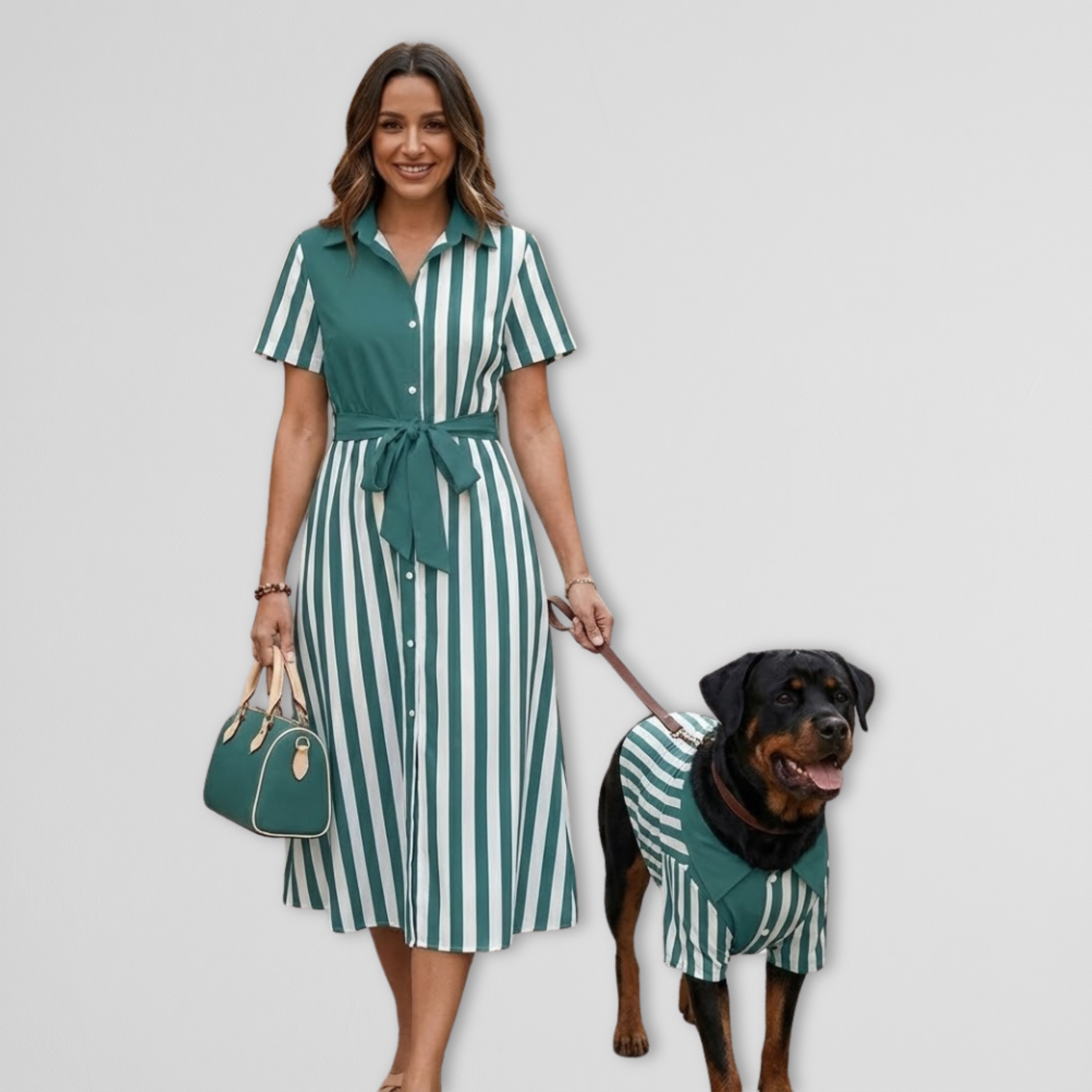 Teal Striped Dress & Pet Shirt