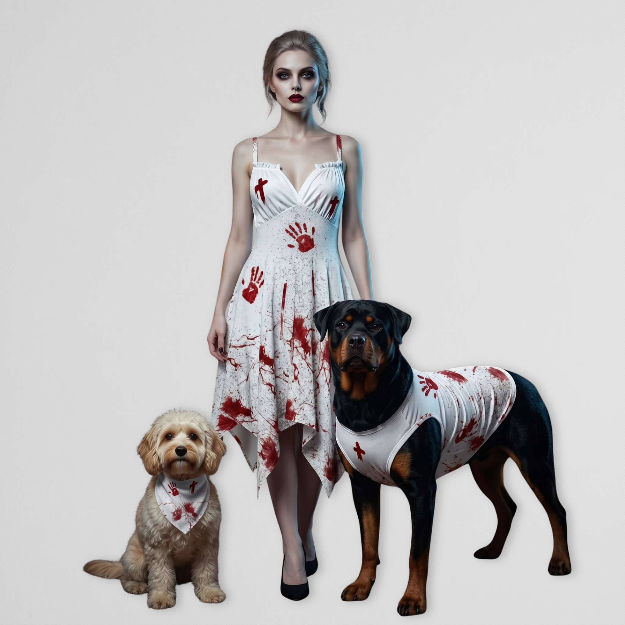 Bloody handprint Dress, Pet Bandana and Tank