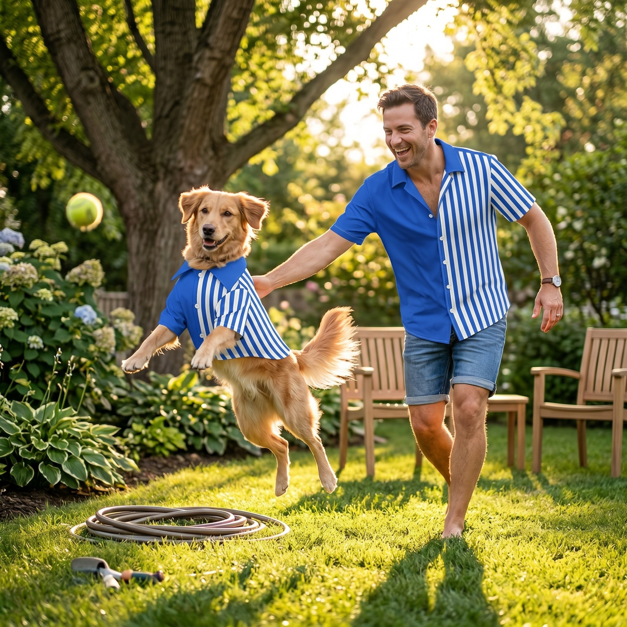Blue Striped Set & Pet Shirt