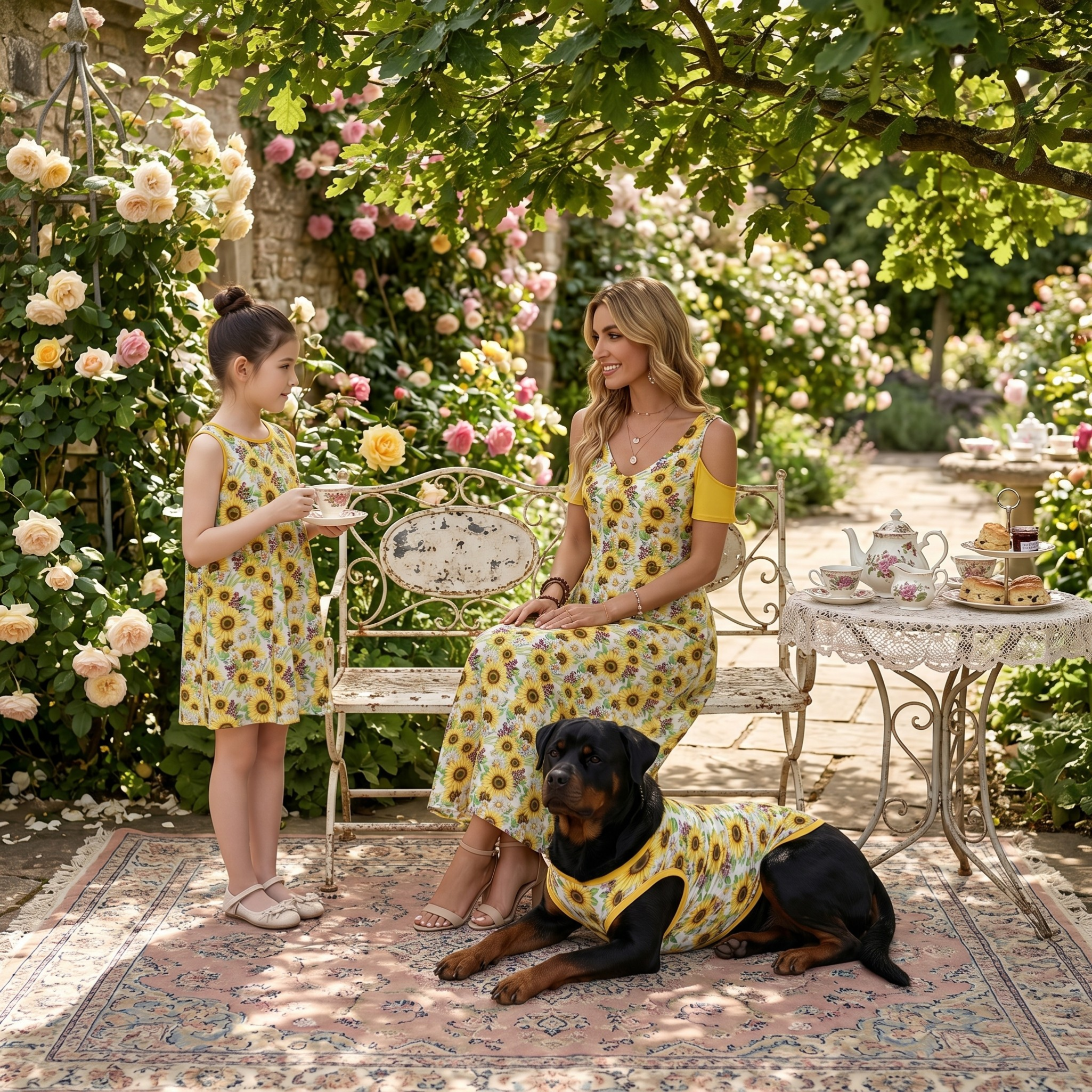 Sunflower Women's & Kid's Dresses with Dog Tank