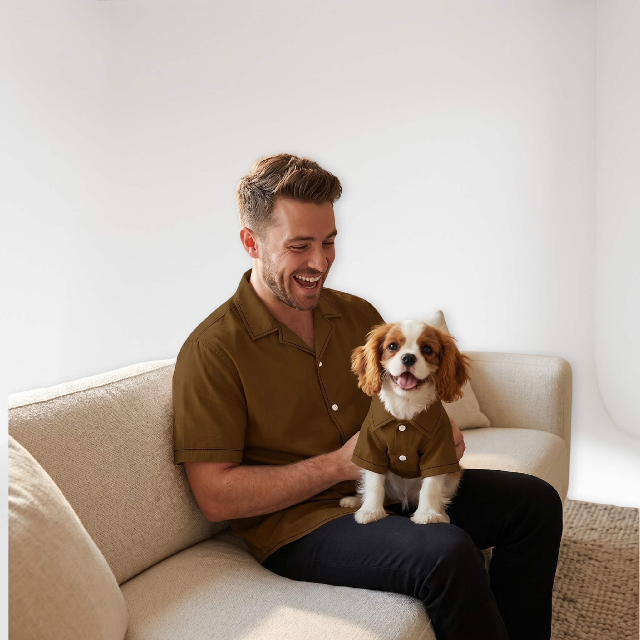 Men and Pet Brown Shirts