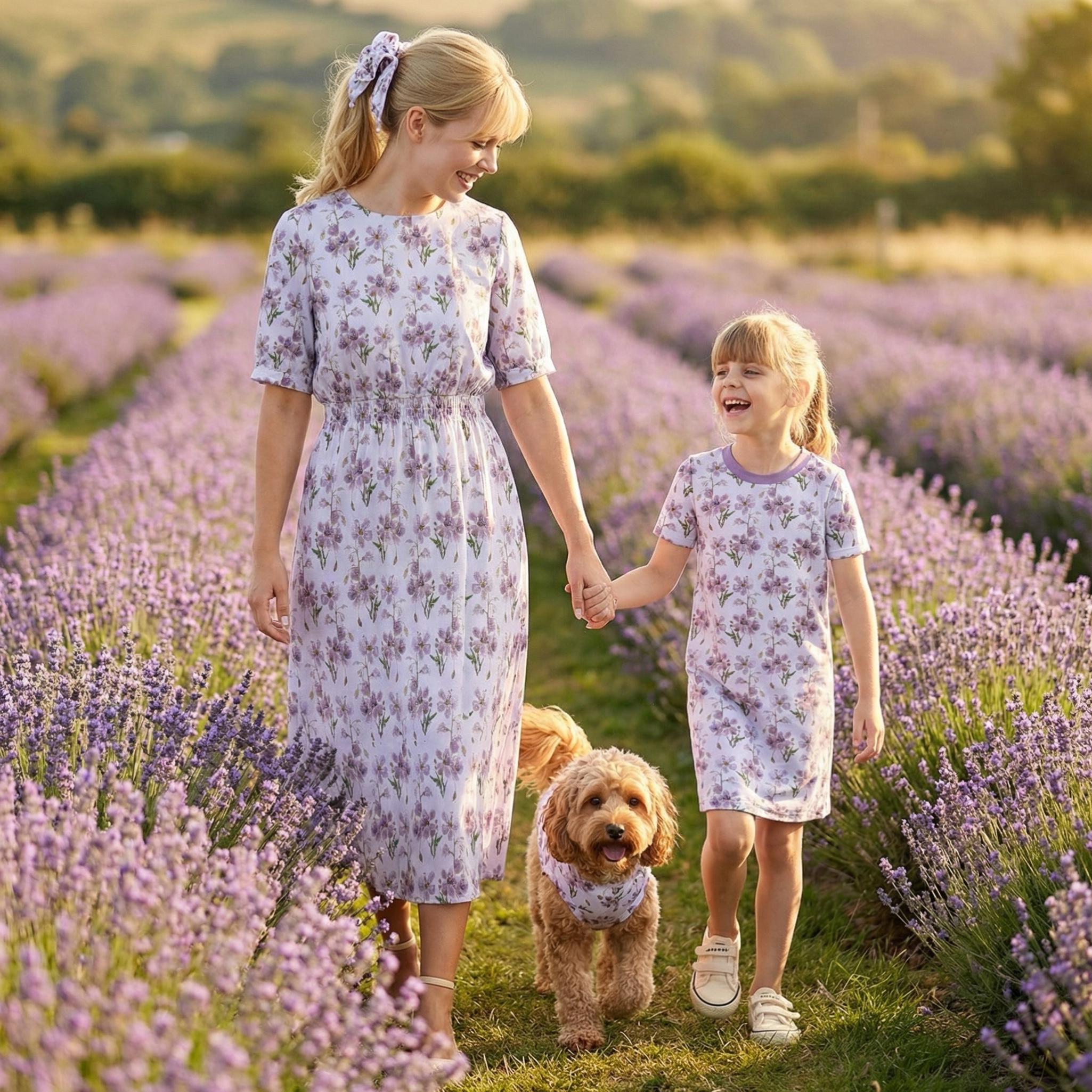 Lavender Women & Kid's Dresses with Dog Tank