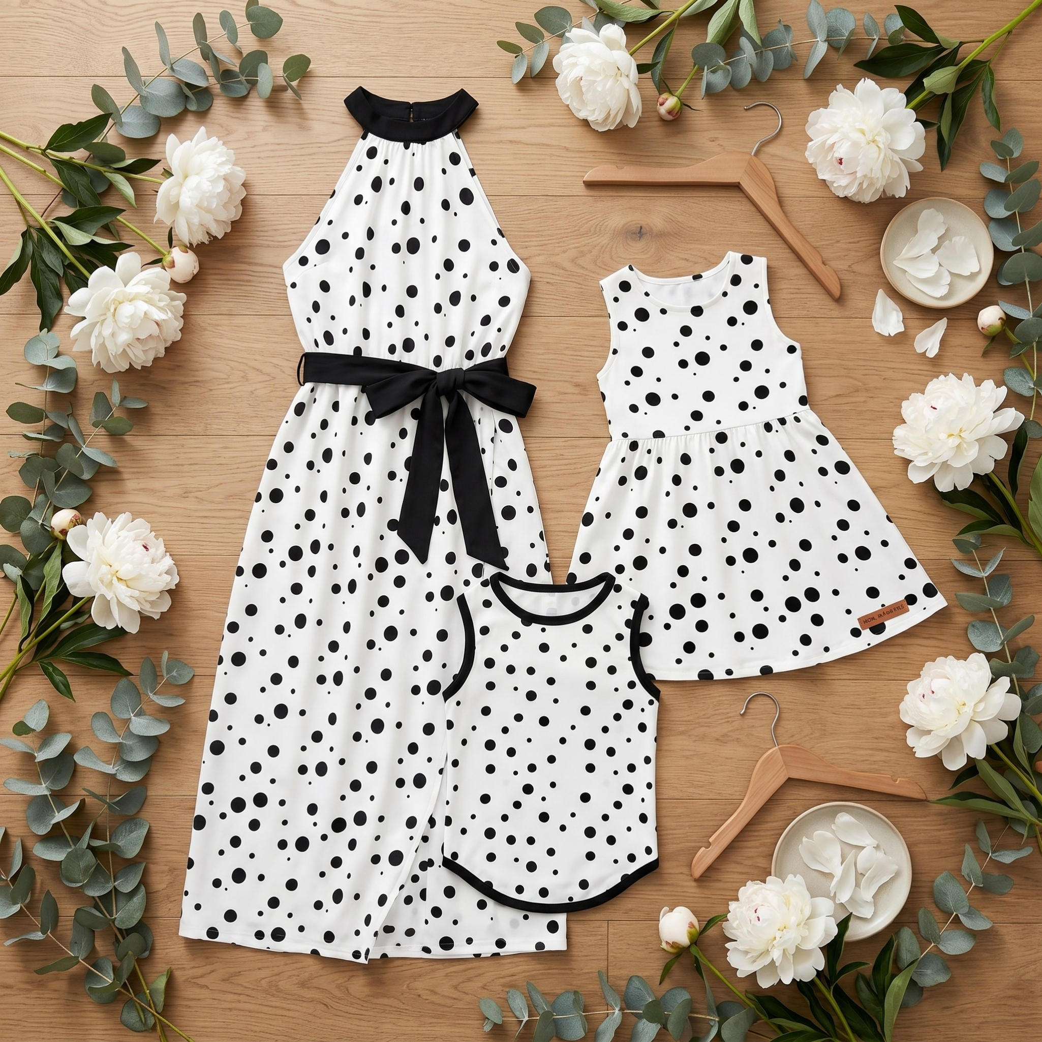 Polka Dot Women's & Kid's Dresses with Dog Tank