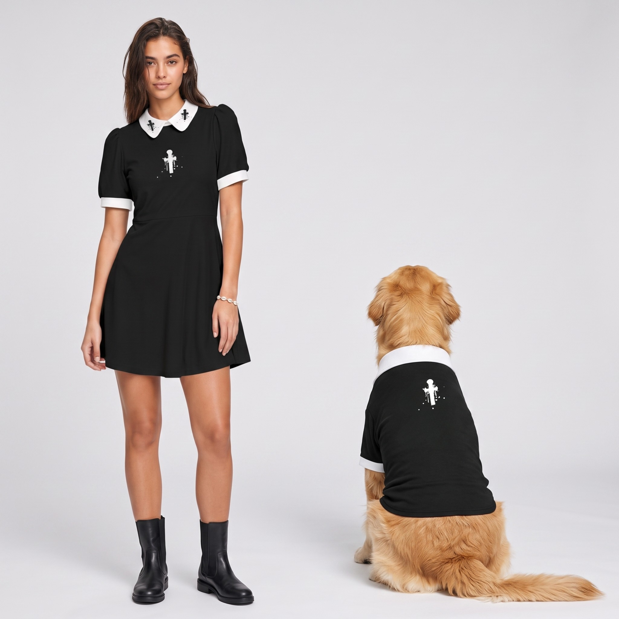Women's Collar Dress and Pet Shirt