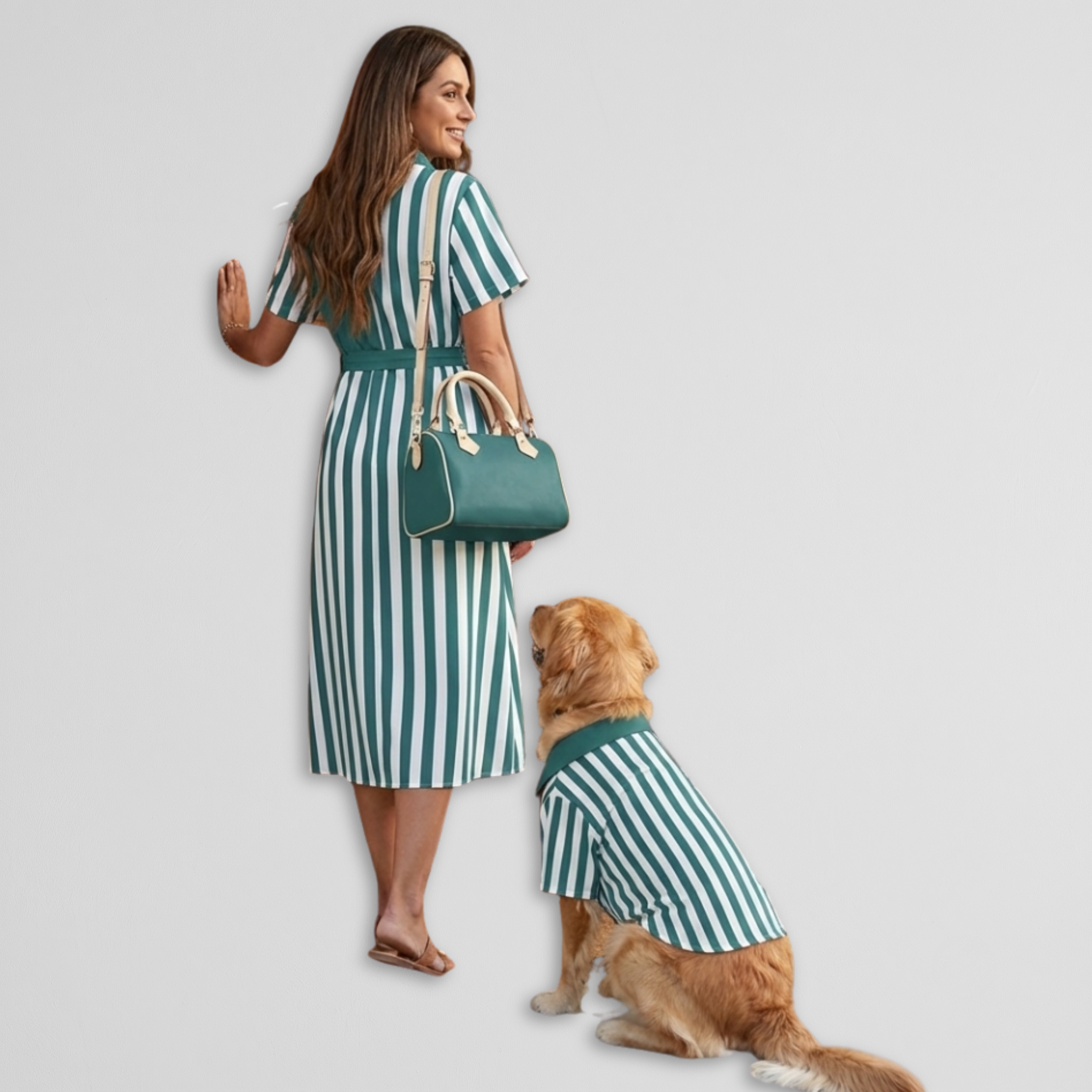 Teal Striped Dress & Pet Shirt