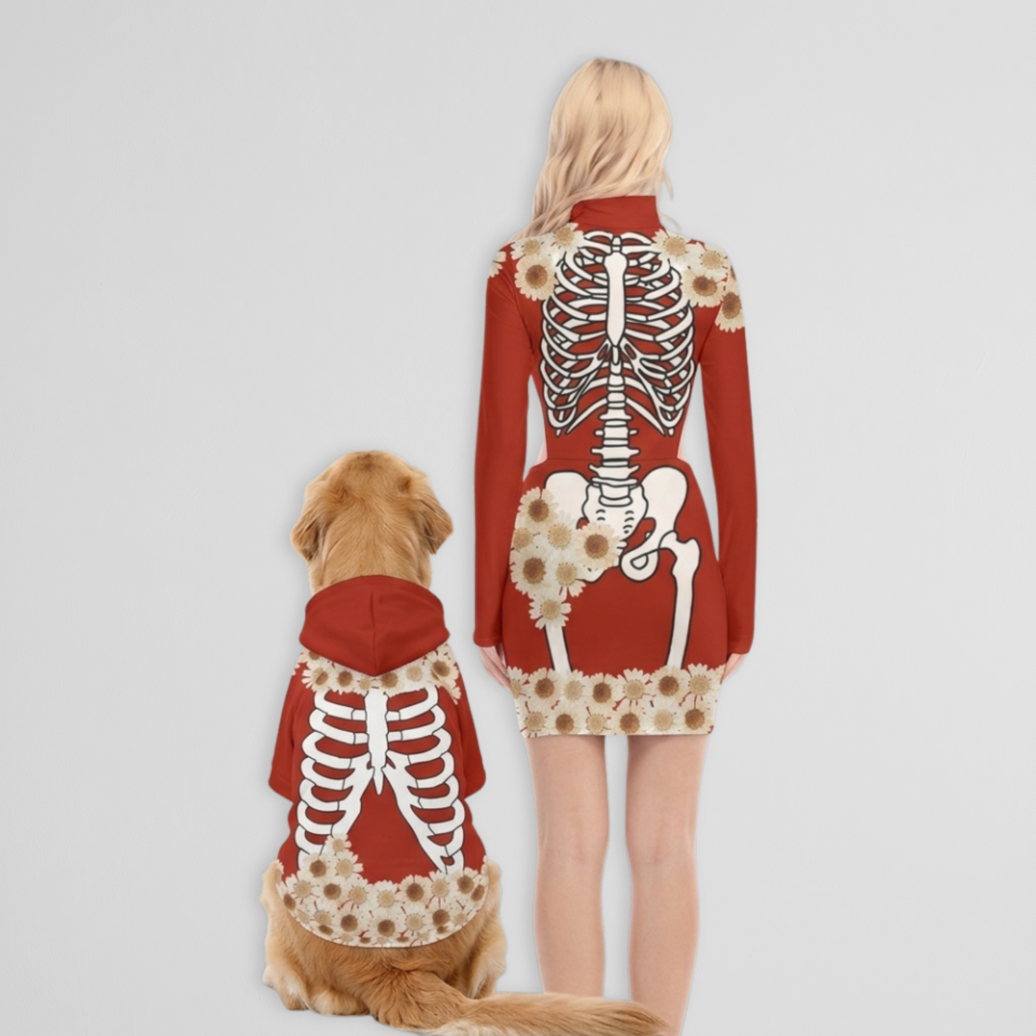 Red Skeleton Dress & Pet Hoodie