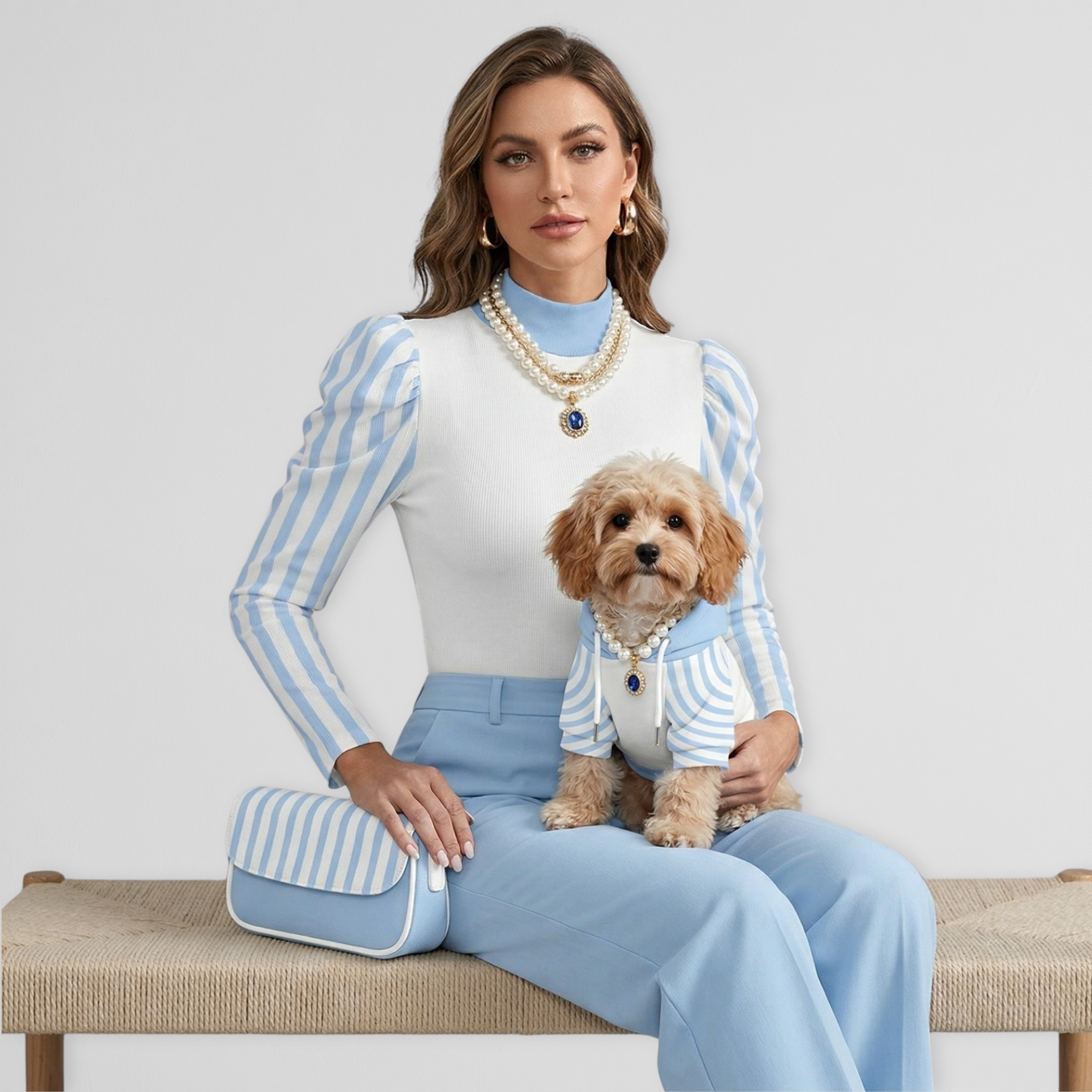 Blue Striped Bodysuit & Pet Hoodie