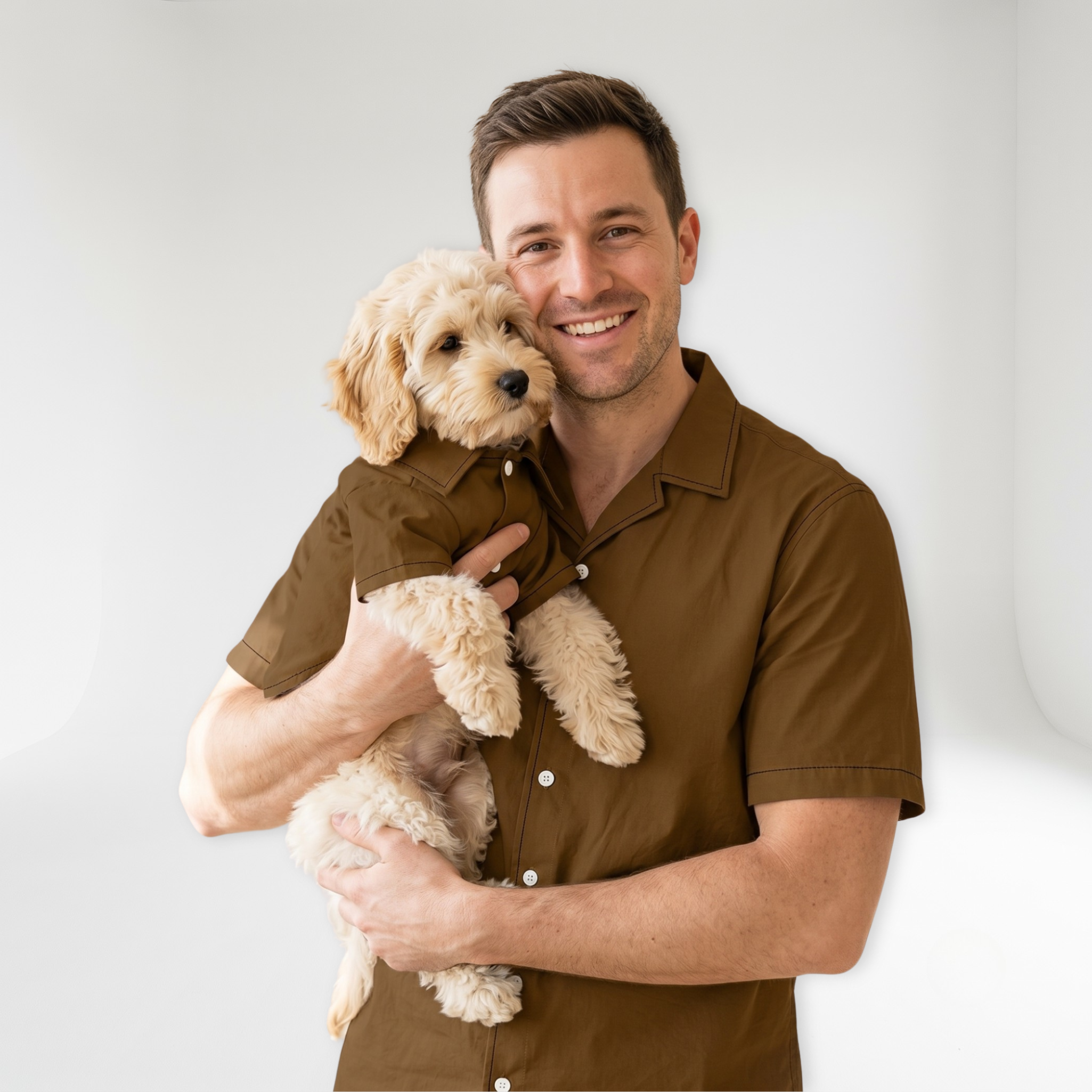 Men and Pet Brown Shirts