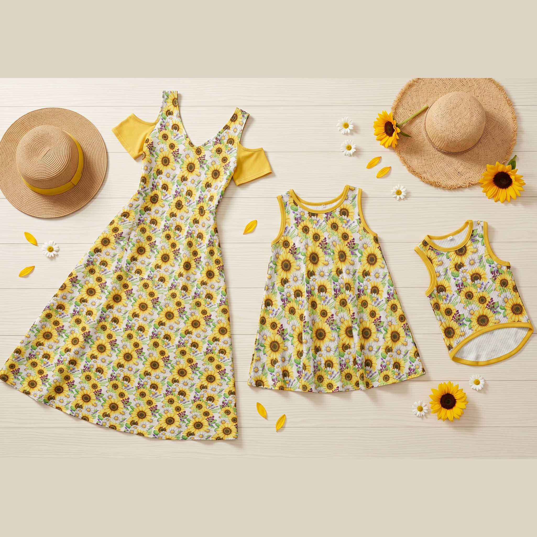 Sunflower Women's & Kid's Dresses with Dog Tank