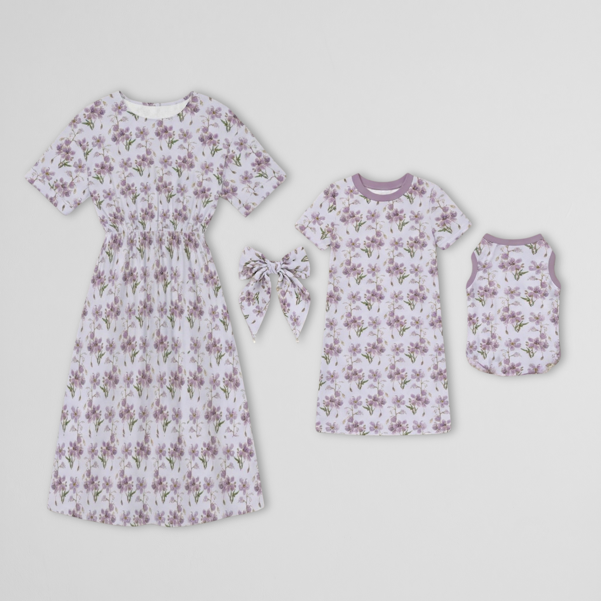 Lavender Women & Kid's Dresses with Dog Tank