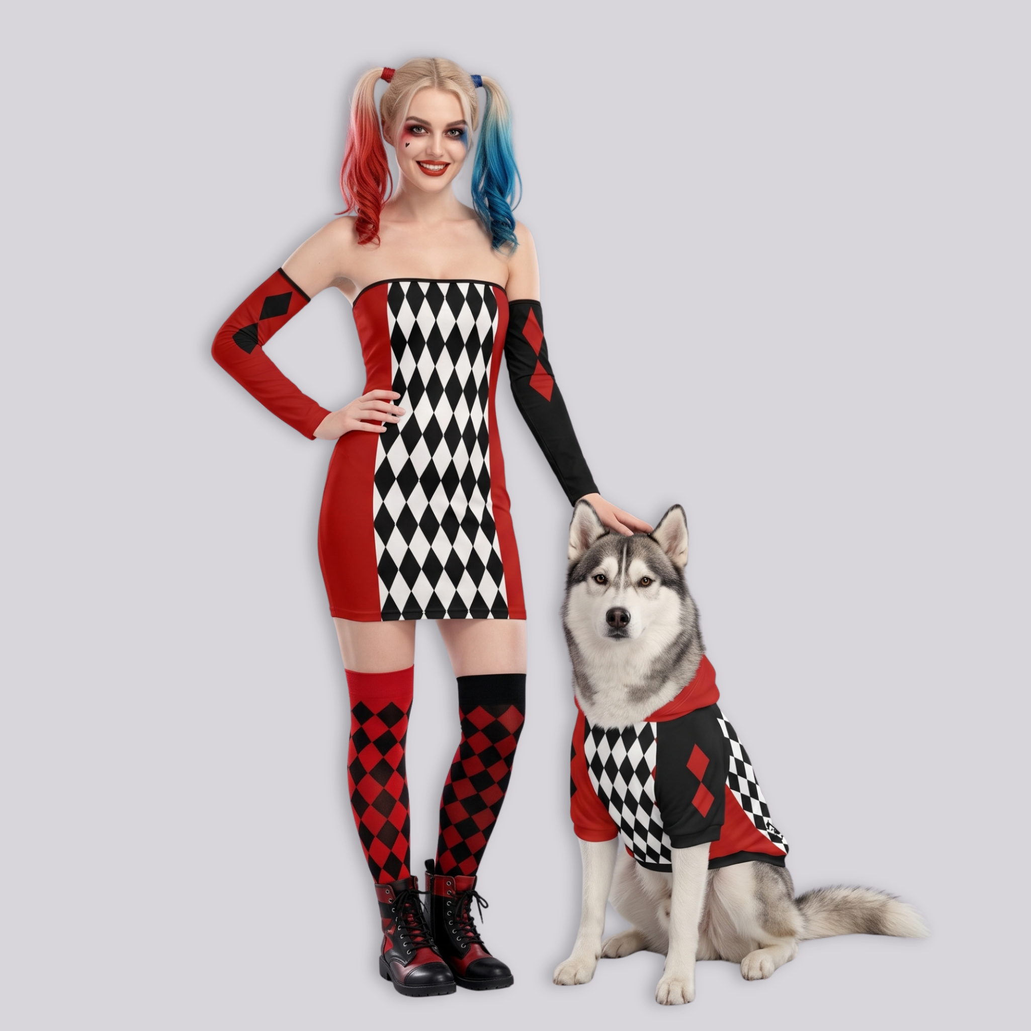 Harlequin Jester Dress & Pet Hoodie