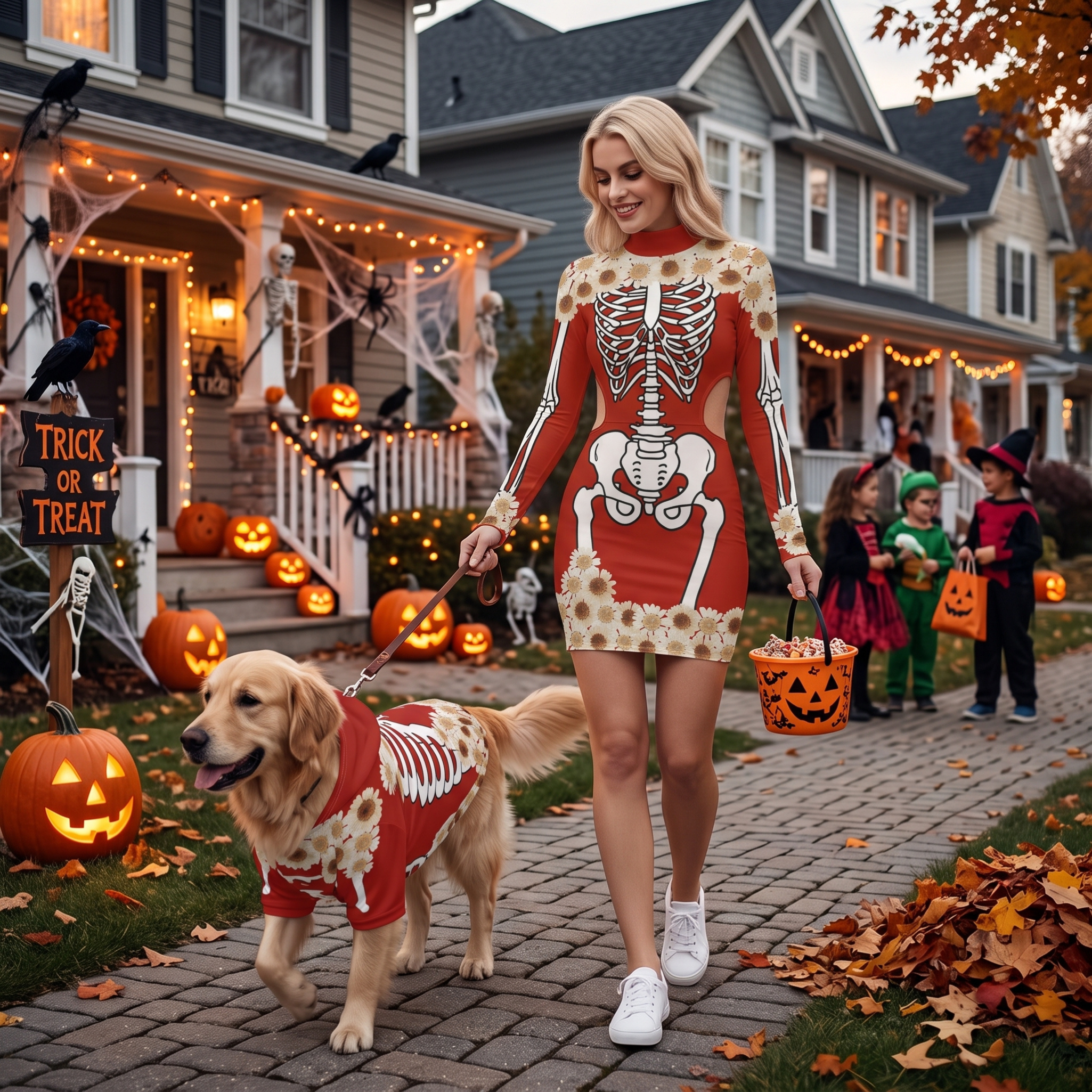 Red Skeleton Dress & Pet Hoodie