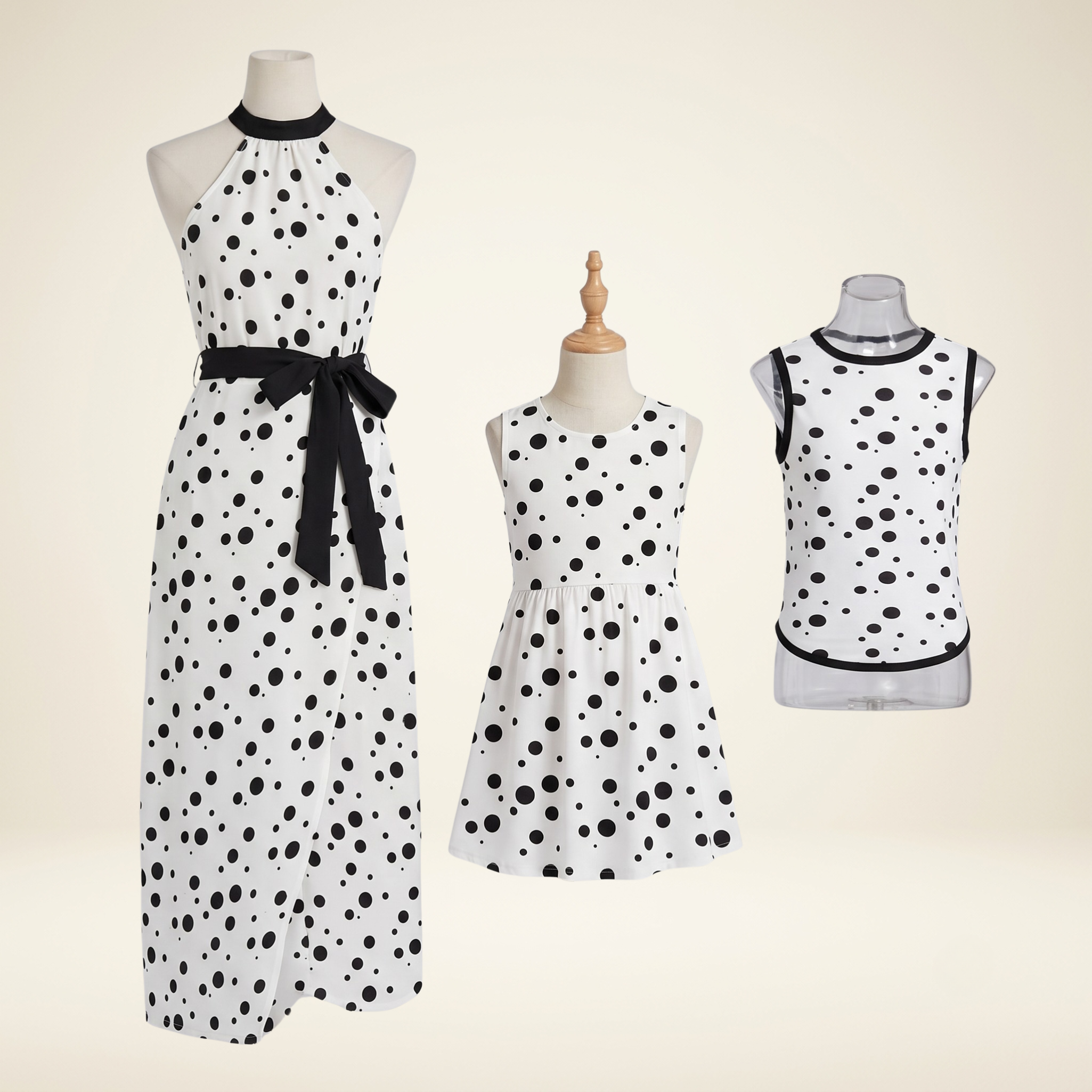 Polka Dot Women's & Kid's Dresses with Dog Tank