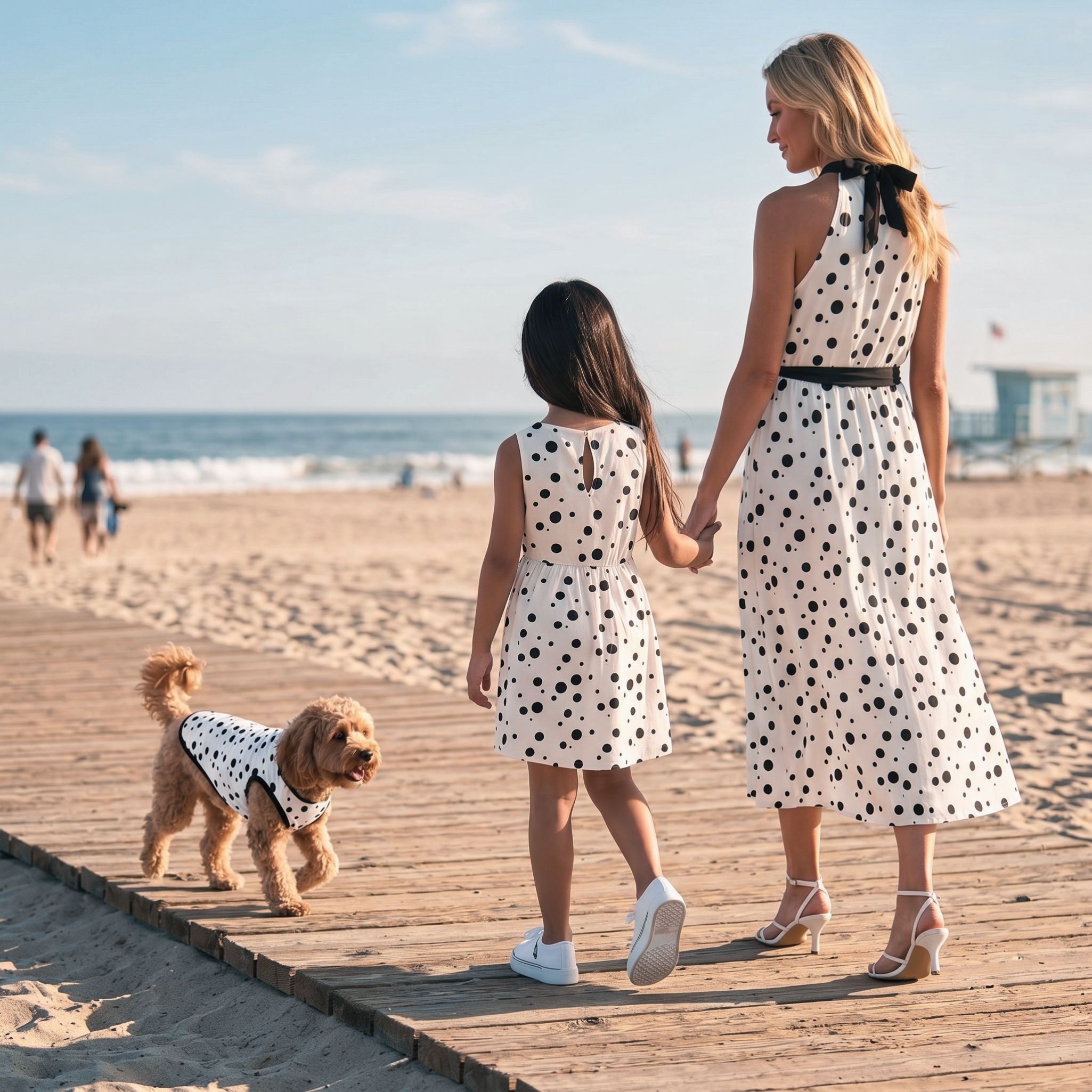 Polka Dot Women's & Kid's Dresses with Dog Tank
