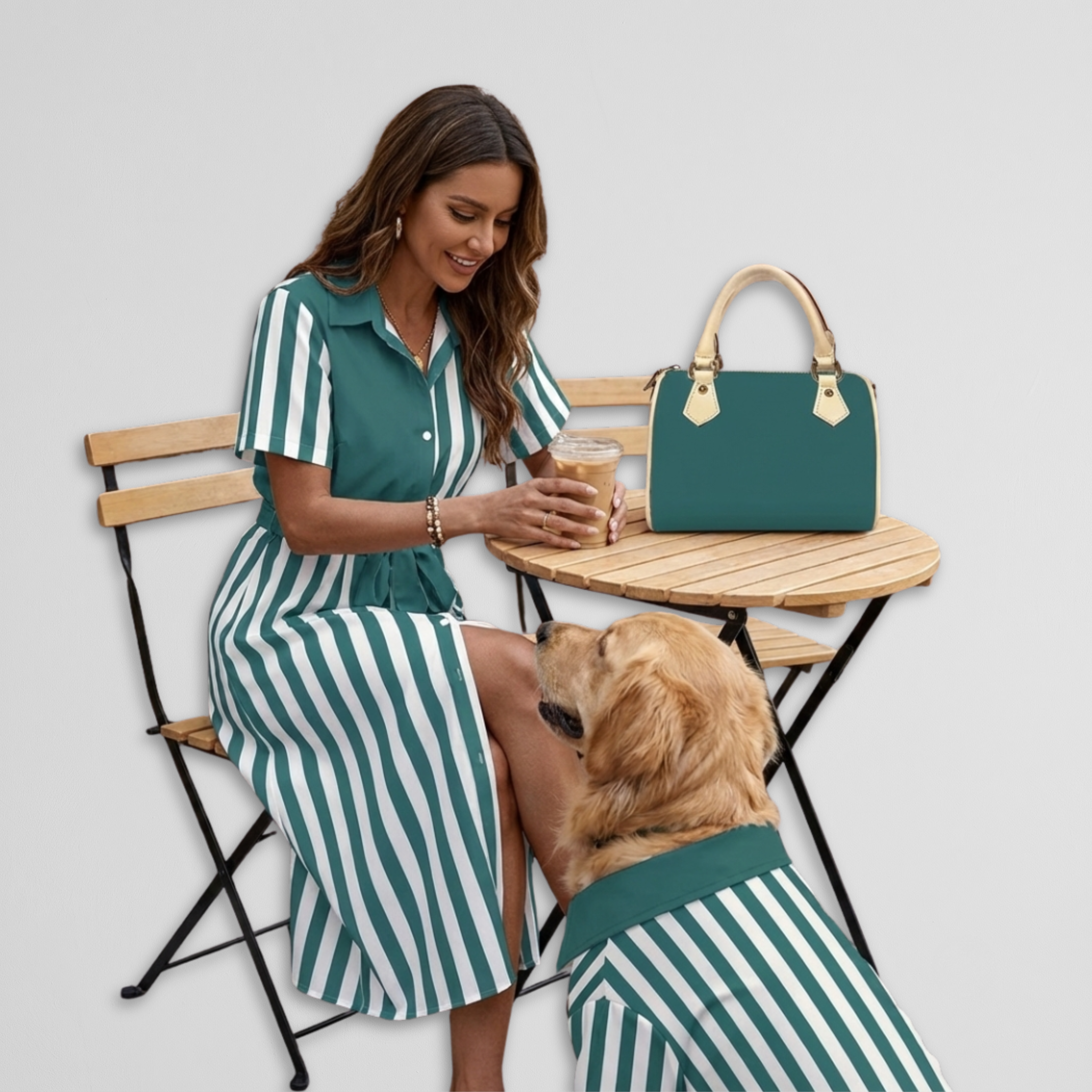 Teal Striped Dress & Pet Shirt