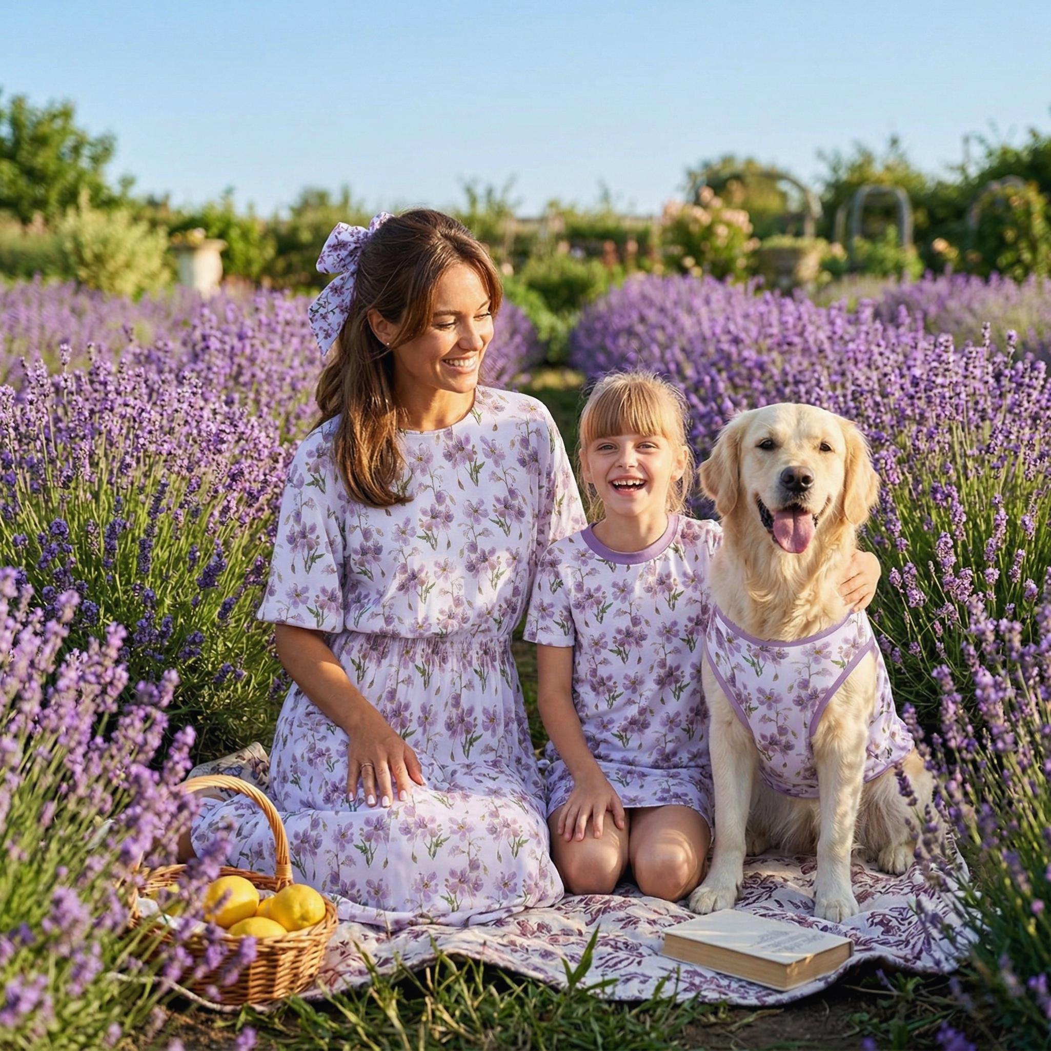 Lavender Women & Kid's Dresses with Dog Tank